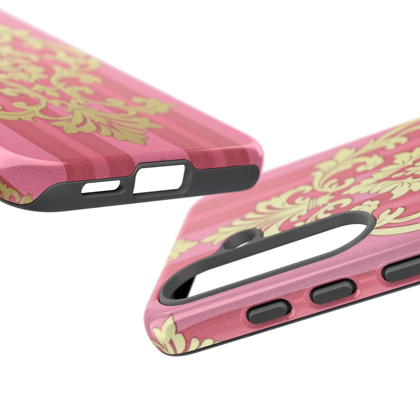 Elegant Floral Motif Phone Case - Tough Cases with Vintage Design - Pink Striped Damask