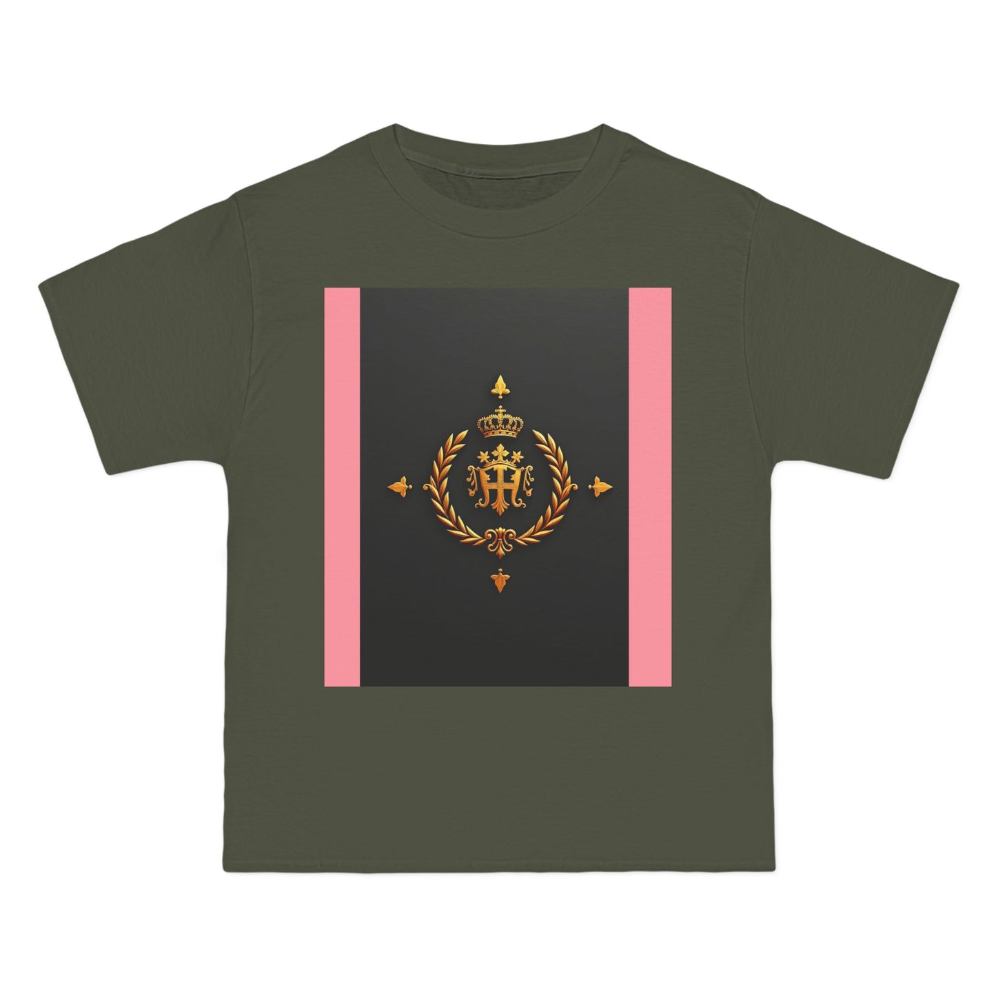 Short-Sleeve Graphic T-Shirt, Stylish Casual Wear, Trendy Gift for Friends, Summer Fashion, Statement Tee, Everyday Comfort - Pink Striped Gold Crest