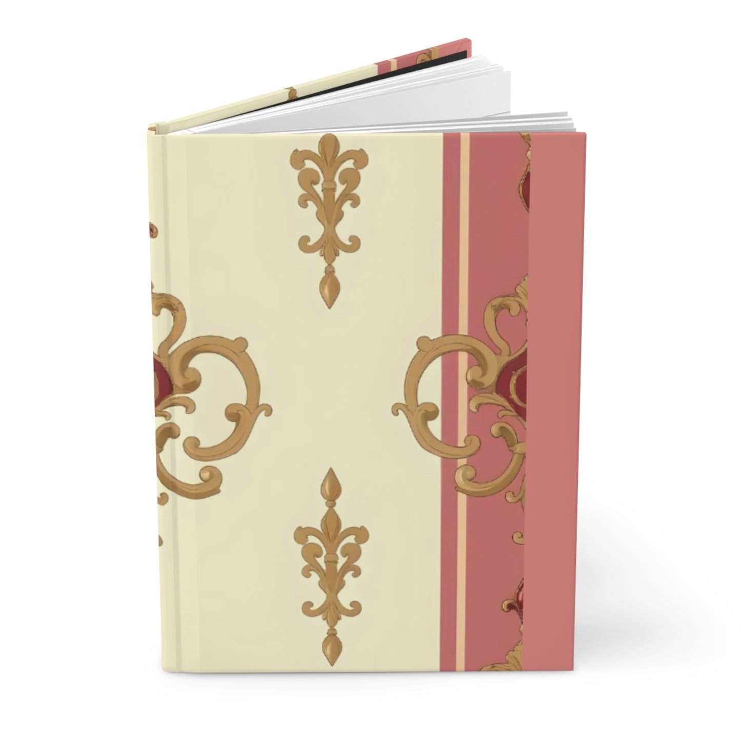 Elegant Floral Motif Hardcover Journal - Stylish Writing Notebook - Mauve Striped Gold Damask
