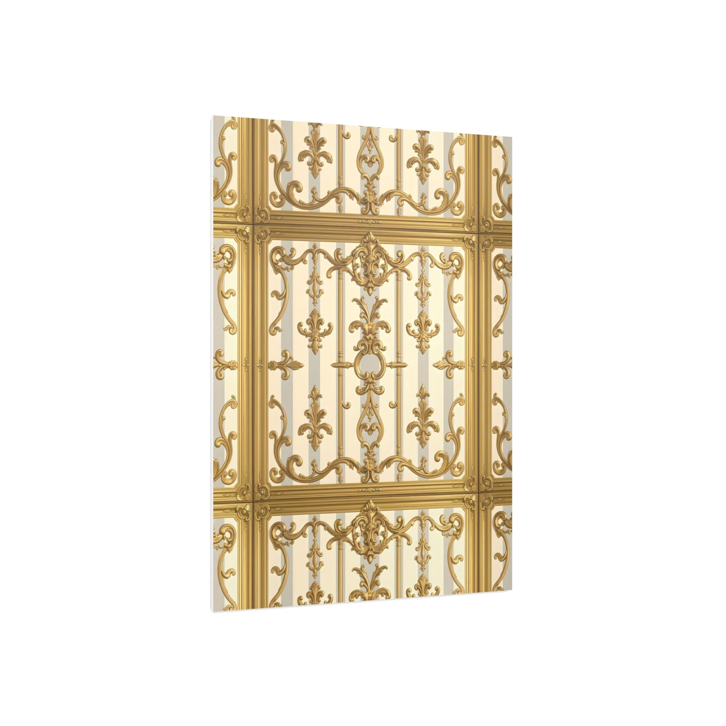 Elegant Ornate Foam Board Art - Luxury Wall Décor, Home Decoration, Versatile Display Board - Matte Gray & Cream Striped Gold Baroque