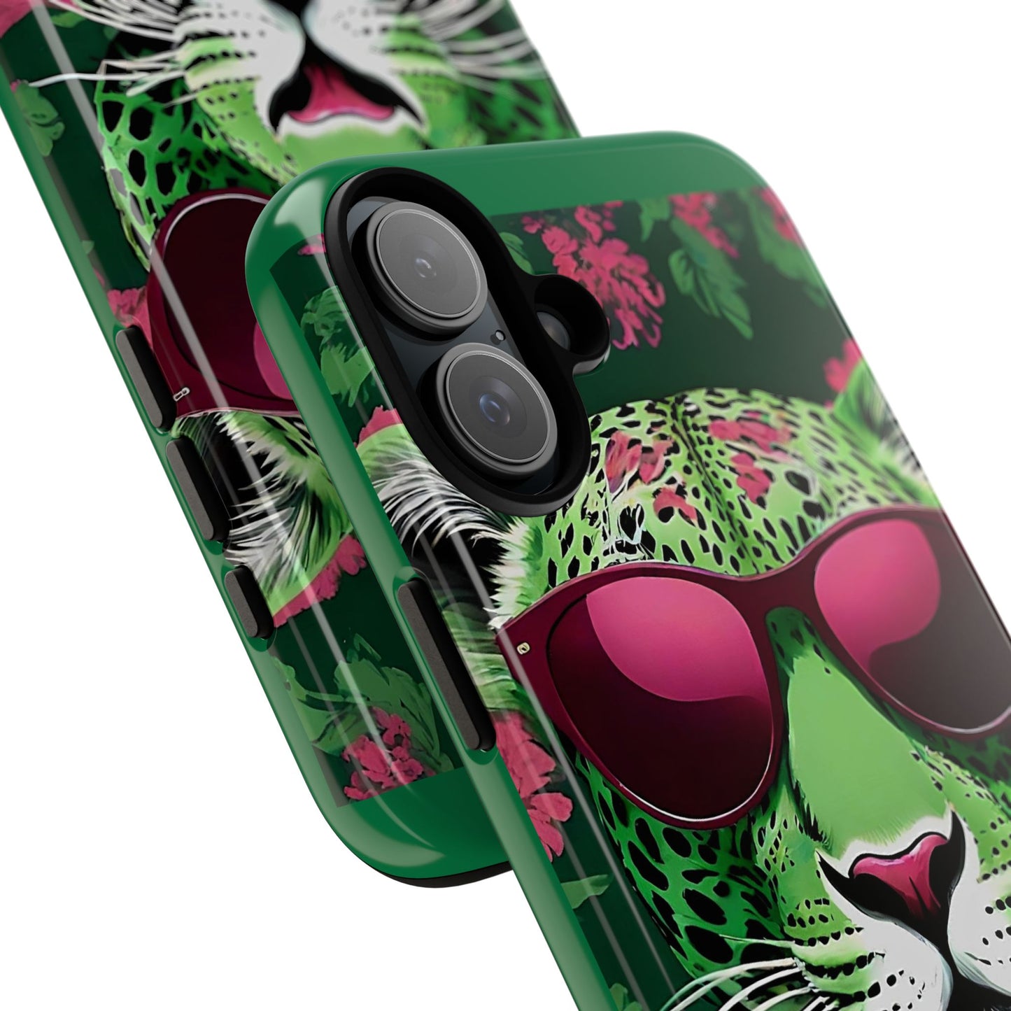 Phone Case - Lime Green & Burgundy Leopard In Sunglasses Design