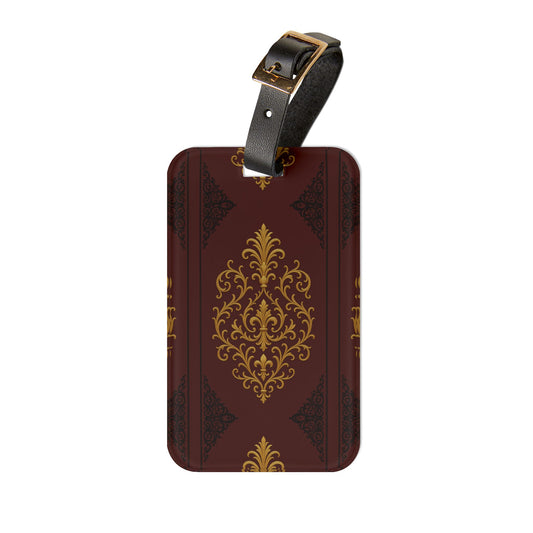 Dusk Burgundy-Black & Gold Baroque Vintage Luggage Tag — Elegant Gold on Burgundy Travel ID