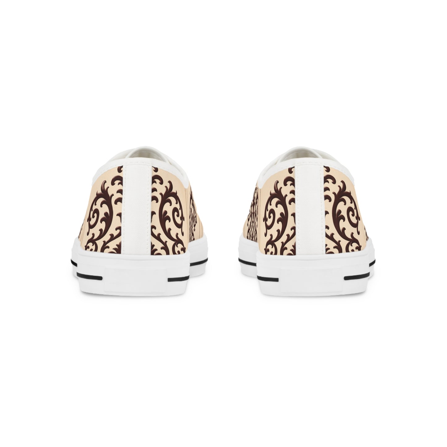 Almond-Beige & Brown Baroque Scroll Low-Top Sneakers — Beige Vintage Baroque Men's Shoes