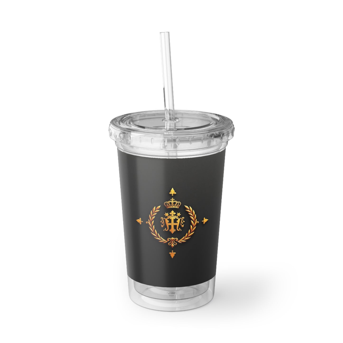 Suave Acrylic Cup with Crown Design, Personalized Drinkware, Elegant Tumblers, Durable Travel Mugs, Gift for All Occasions - Gold Crest