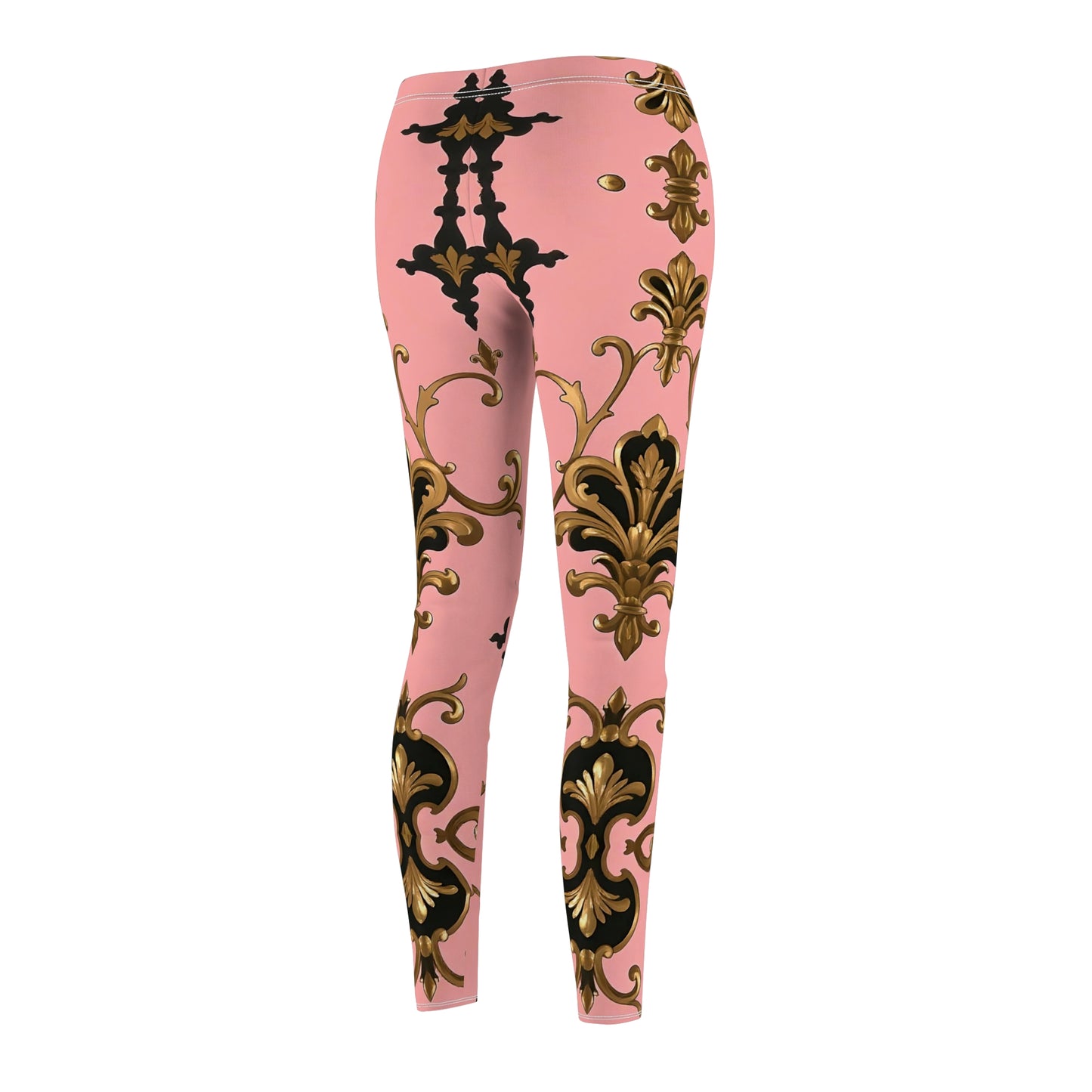 Chic Pink Patterned Casual Leggings, Stylish Workout Leggings, Fashion Leggings, Unique Gift for Her - Pink, Black & Gold Rococo
