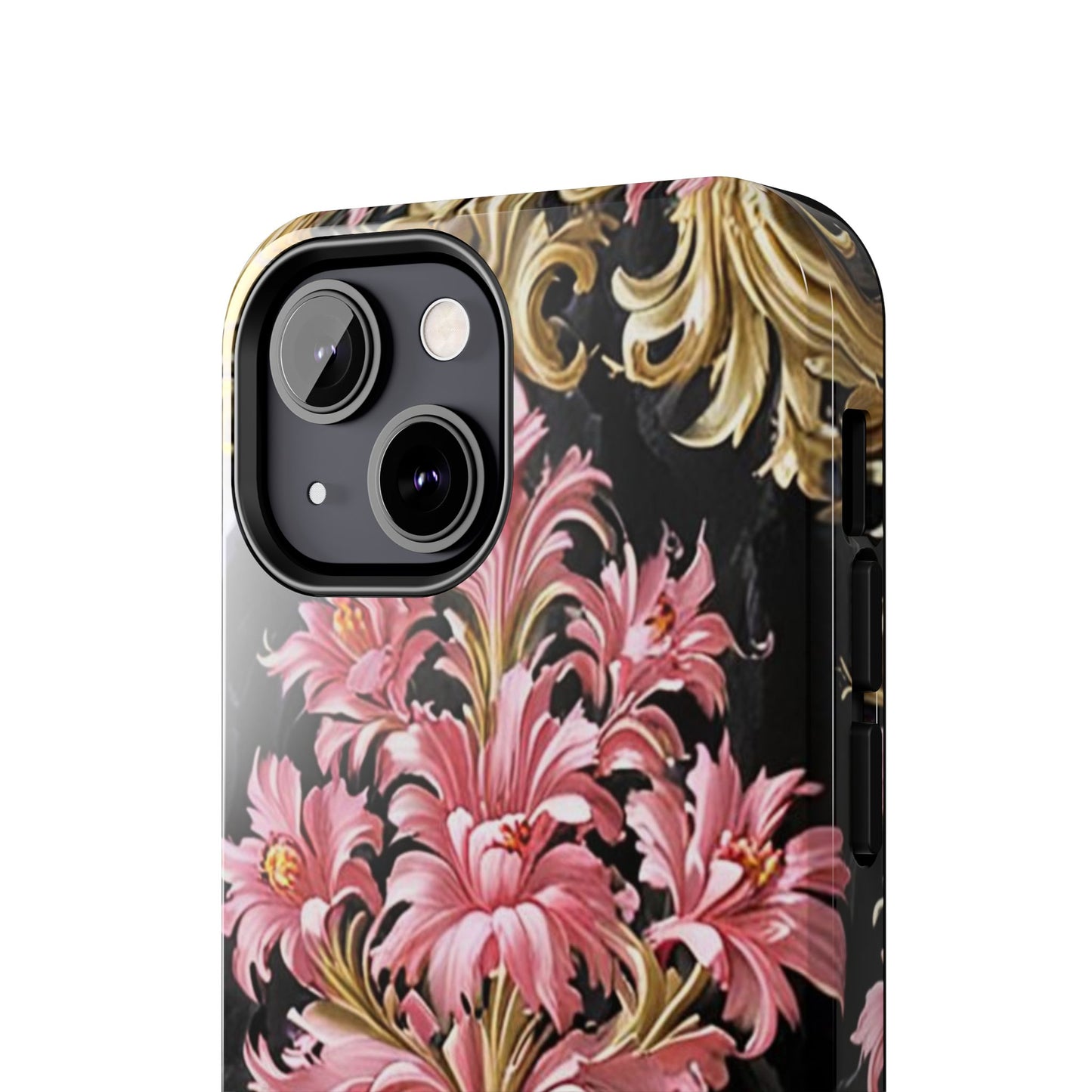 Elegant Floral Tough Phone Cases | Stylish Protection for Her | Gift for Birthdays - Black & Pink Oil Painting Style Rococo