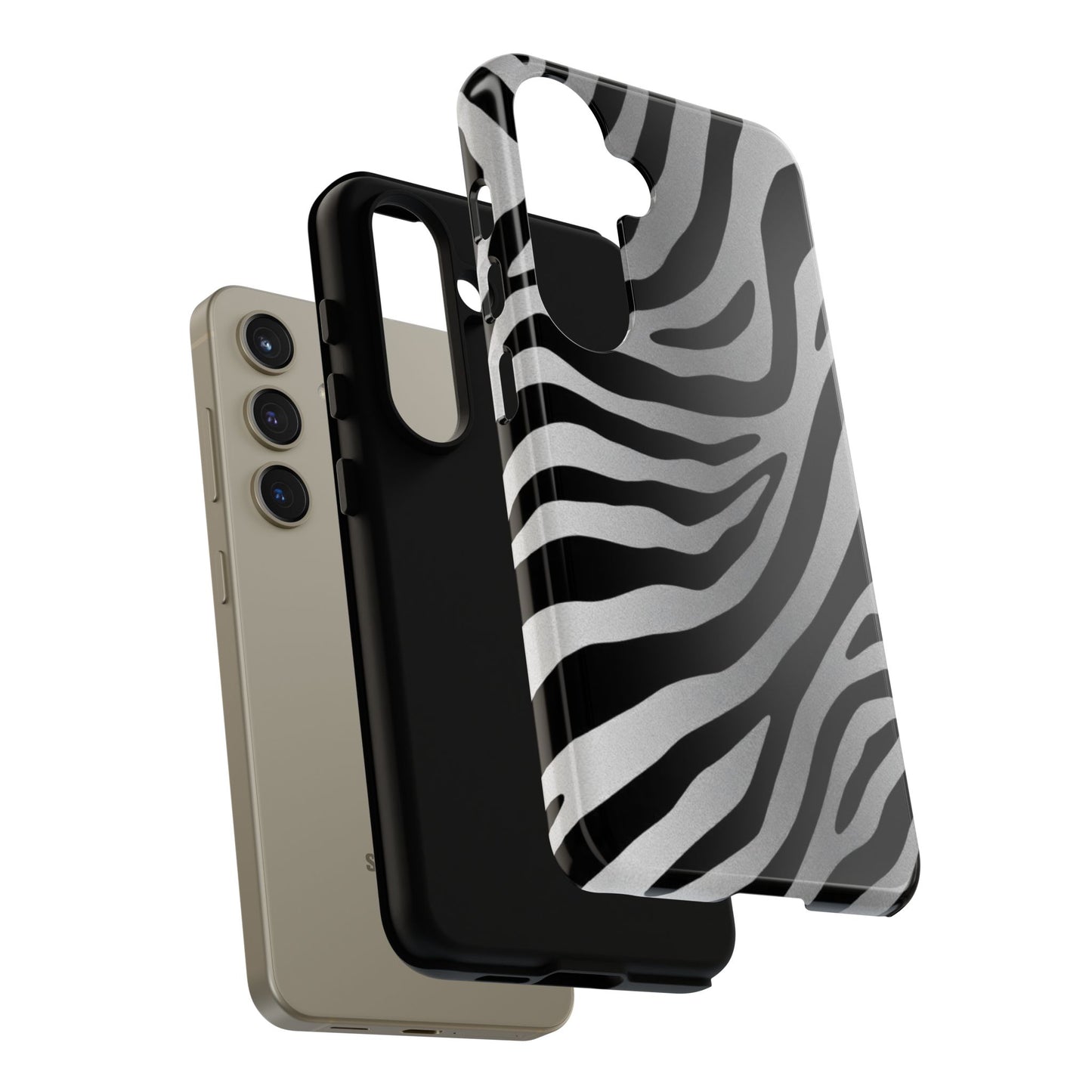 Zebra Print Tough Phone Case - Silver