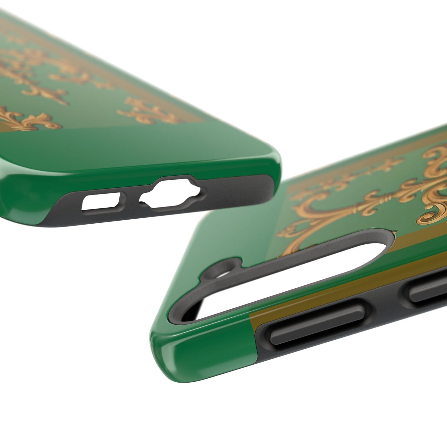 Elegant Floral Tough Phone Case, Durable Phone Cover, Gifts for Her, Stylish Protection, Chic Phone Accessory - Olive Green Striped Rococo