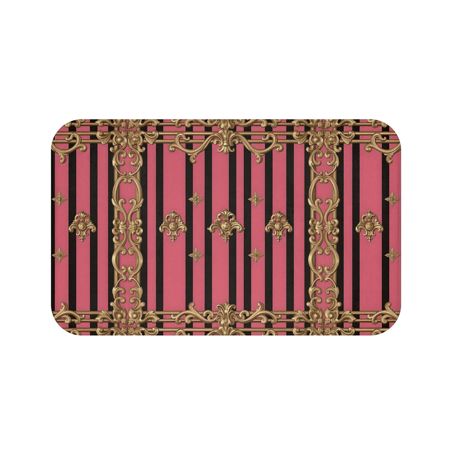 Elegant Pink and Gold Striped Bath Mat, Luxurious Home Decor for Bathroom, Wedding Gift, Spa Gift, Bathroom Accessories - Pink Striped Gold Rococo