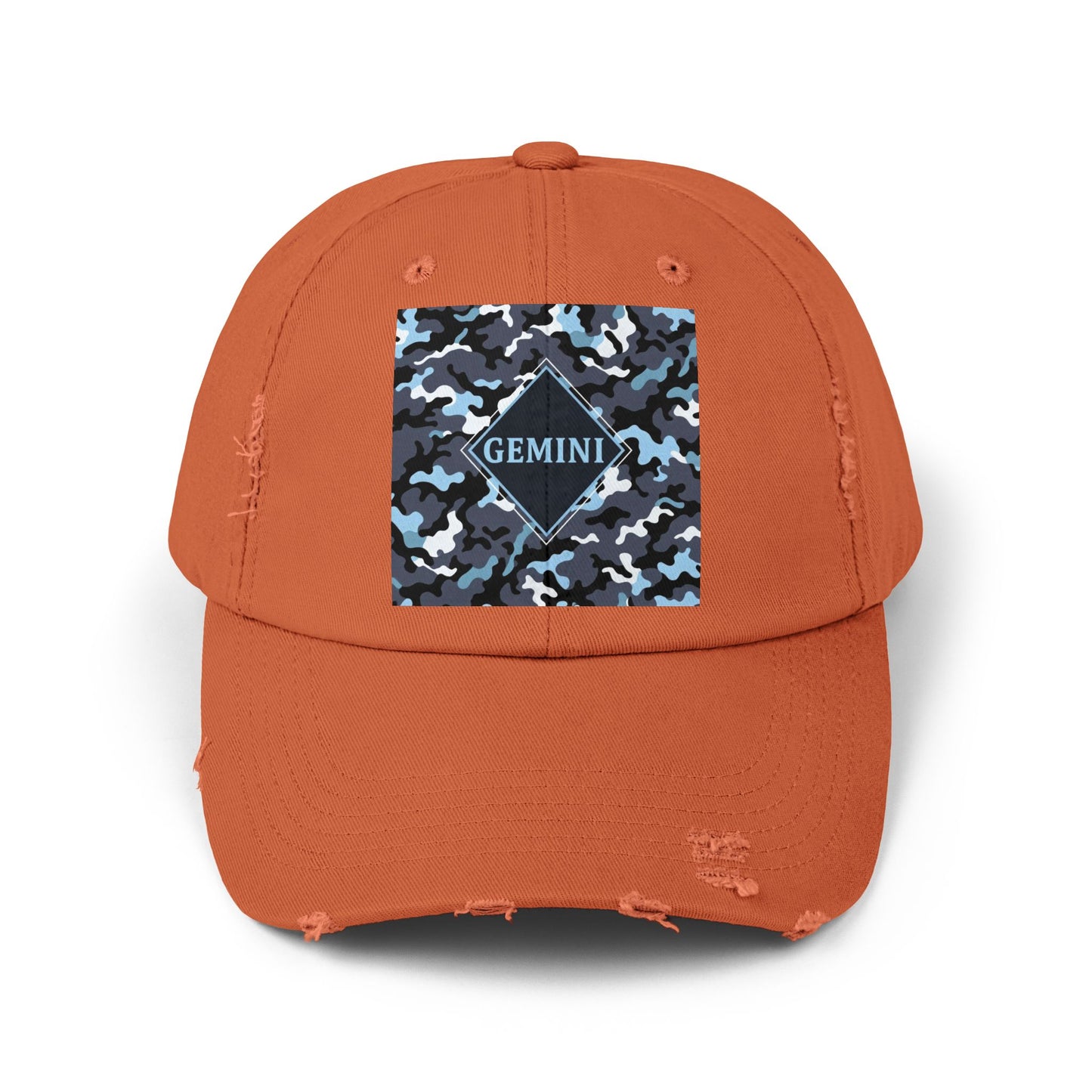 Gemini Distressed Cap - Unisex Camo Design - Black, Grey & Ice Blue
