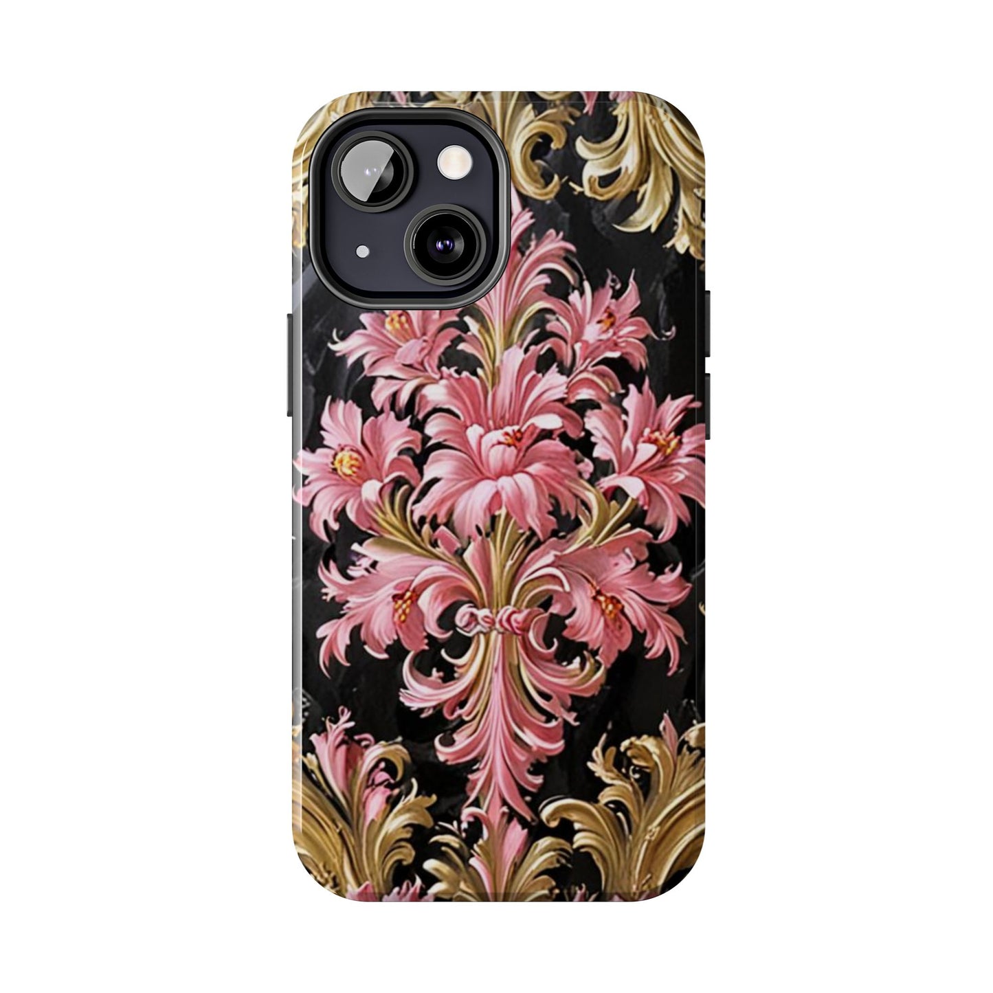 Elegant Floral Tough Phone Cases | Stylish Protection for Her | Gift for Birthdays - Black & Pink Oil Painting Style Rococo