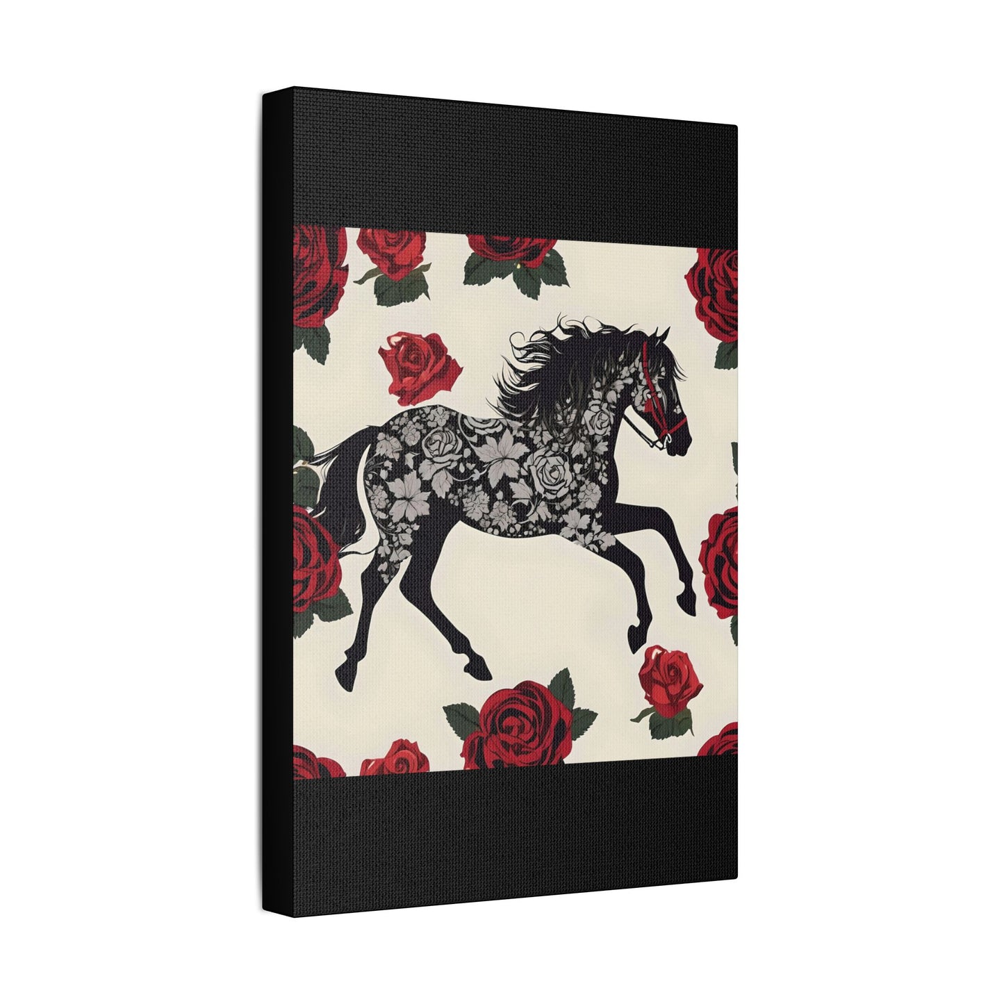 Art Print Canvas, Wall Decor, Satin Stretched Canvas, Equestrian Art, Office Decor, Home Decor - Horse & Roses