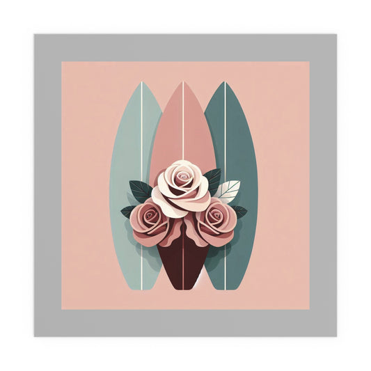 Elegant Floral Silk Poster - Indoor/Outdoor Wall Art for Home Decor - Burgundy, Matte Mauve & Teal Surfboard & Roses