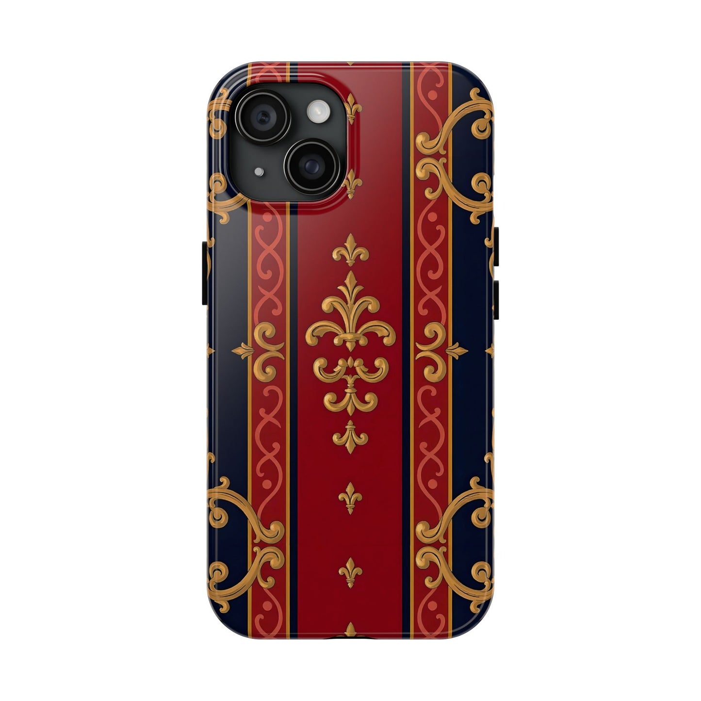 Elegant Vintage Phone Cases, Tough Phone Cover, Stylish Cell Phone Accessories, Durable Phone Protection - Midnight Blue & Dusk Red Gold Baroque