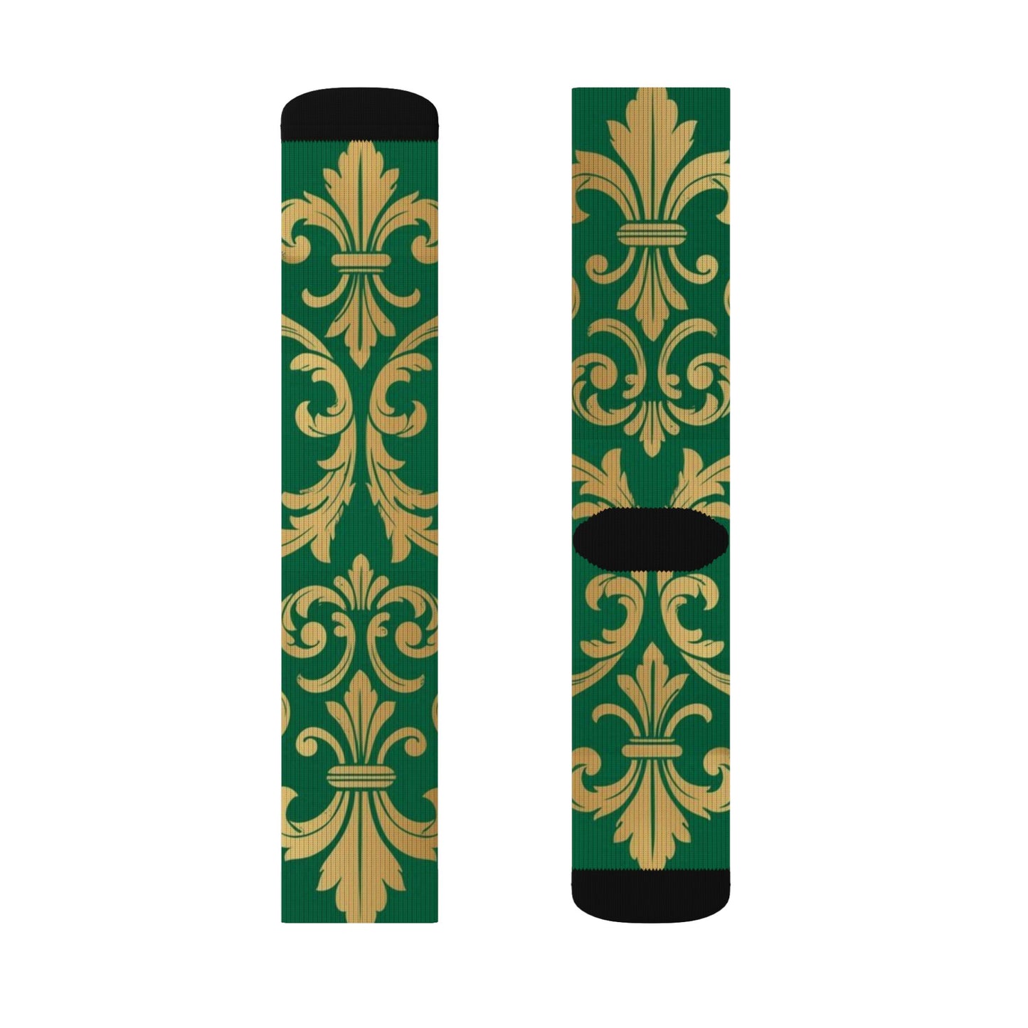 Green Baroque Pattern Sublimation Socks — Gold Baroque Crew Socks