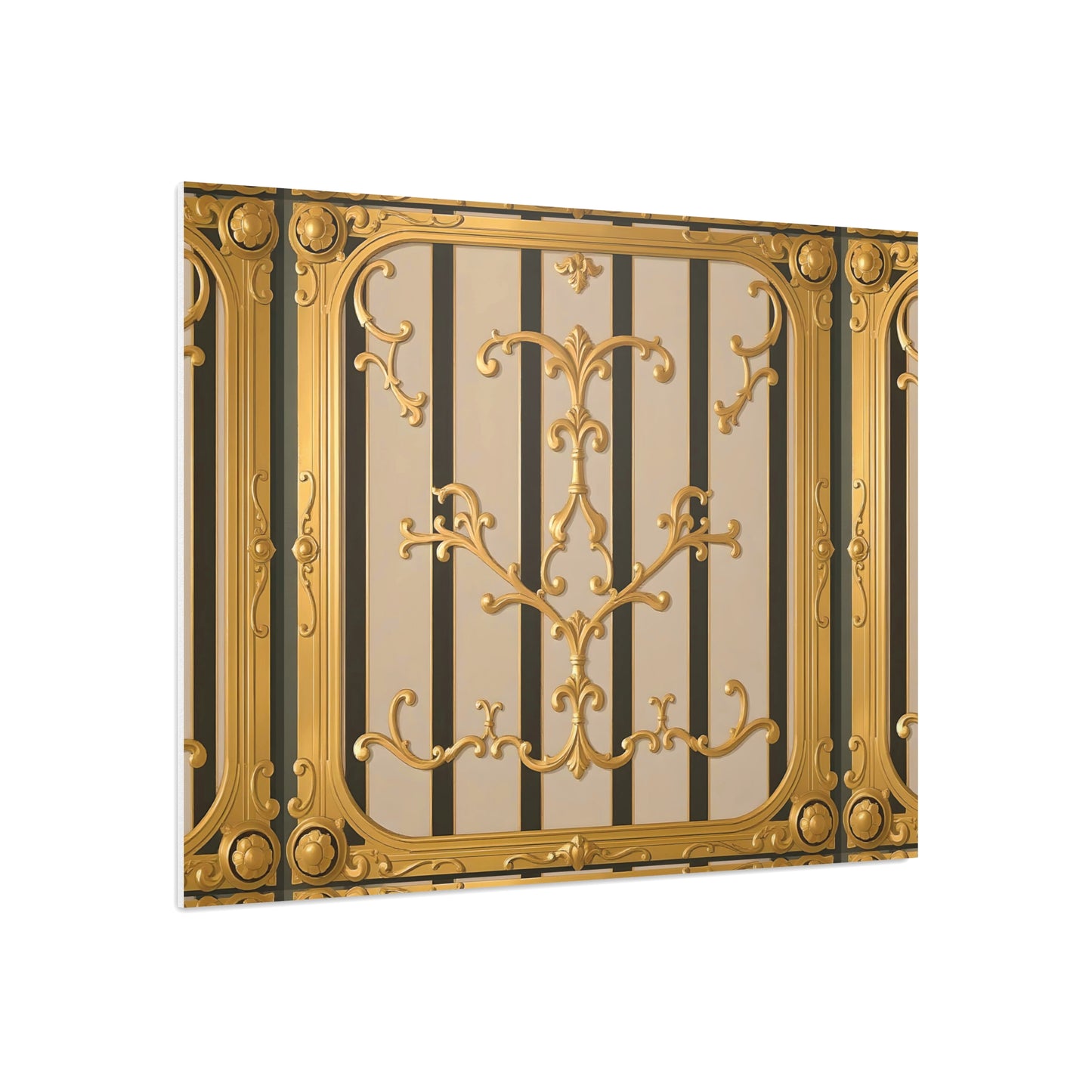 Ornate Foam Board Wall Art, Elegant Home Decor, Decorative Foam Panel, Gift for Homeowners, Wedding Decor Ideas - Beige Striped Gold Rococo