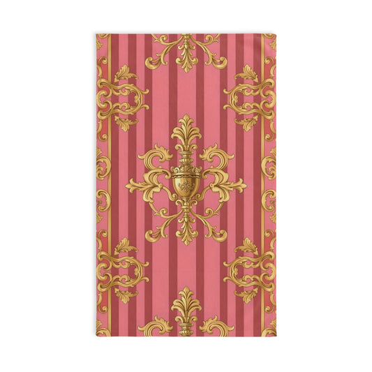 Elegant Floral Hand Towel, Luxurious Home Decor, Vintage Style, Perfect for Gifts, Kitchen or Bathroom - Pink Striped Gold Baroque