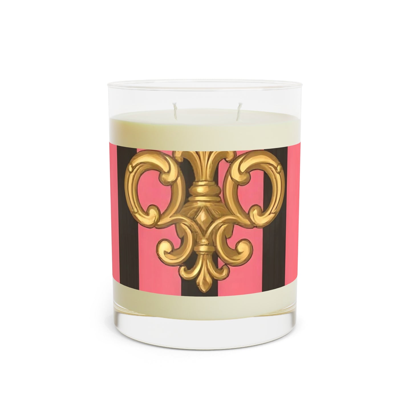 Elegant Pink Two-Wick Scented Candle, Home Decor Gift, Relaxation Candle - Pink & Black Striped Gold Baroque