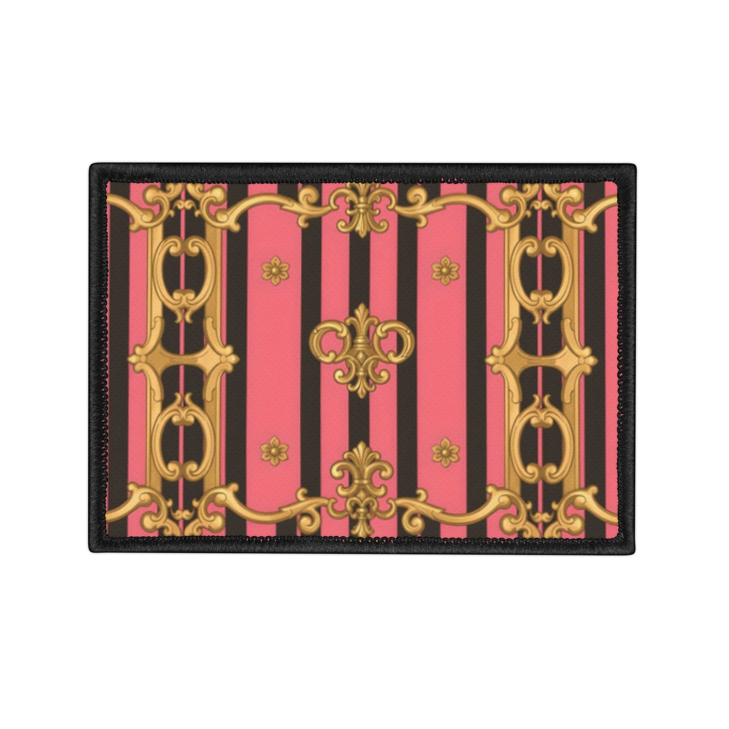 Chic Iron-On Patches for Custom Fashion, Vintage Style Patches for Jackets, Crafting Supplies - Pink & Black Striped Gold Baroque