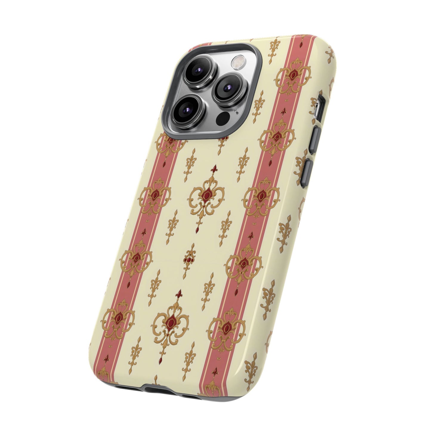 Elegant Floral Motif Phone Case - Tough Cases with Vintage Design - Mauve Striped Gold Damask