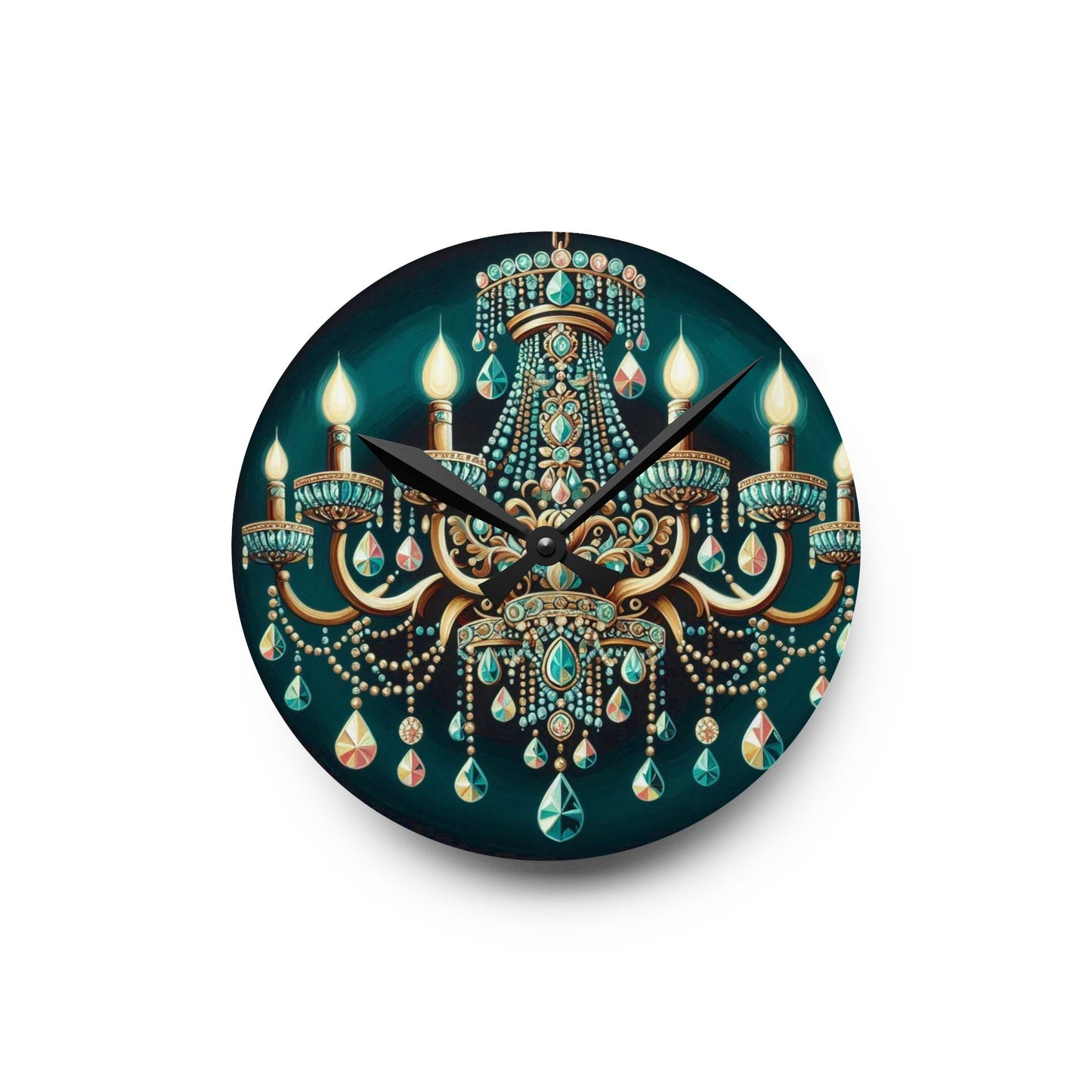 Acrylic Wall Clock - Teal Jeweled Chandelier
