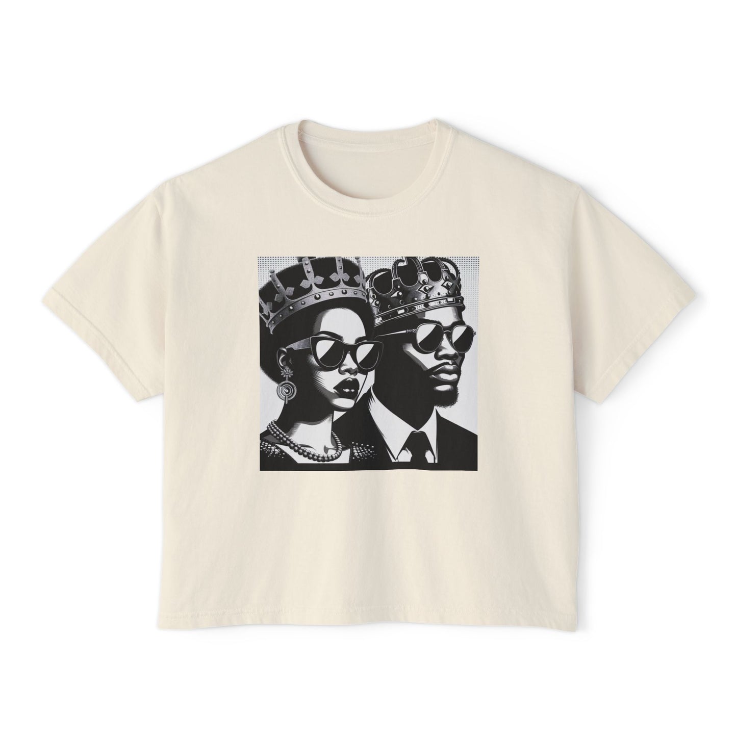 Royalty Inspired Women's Boxy Tee, Casual Chic Shirt, Black Couple Graphic Tee, Perfect Gift for Her, Streetwear Fashion