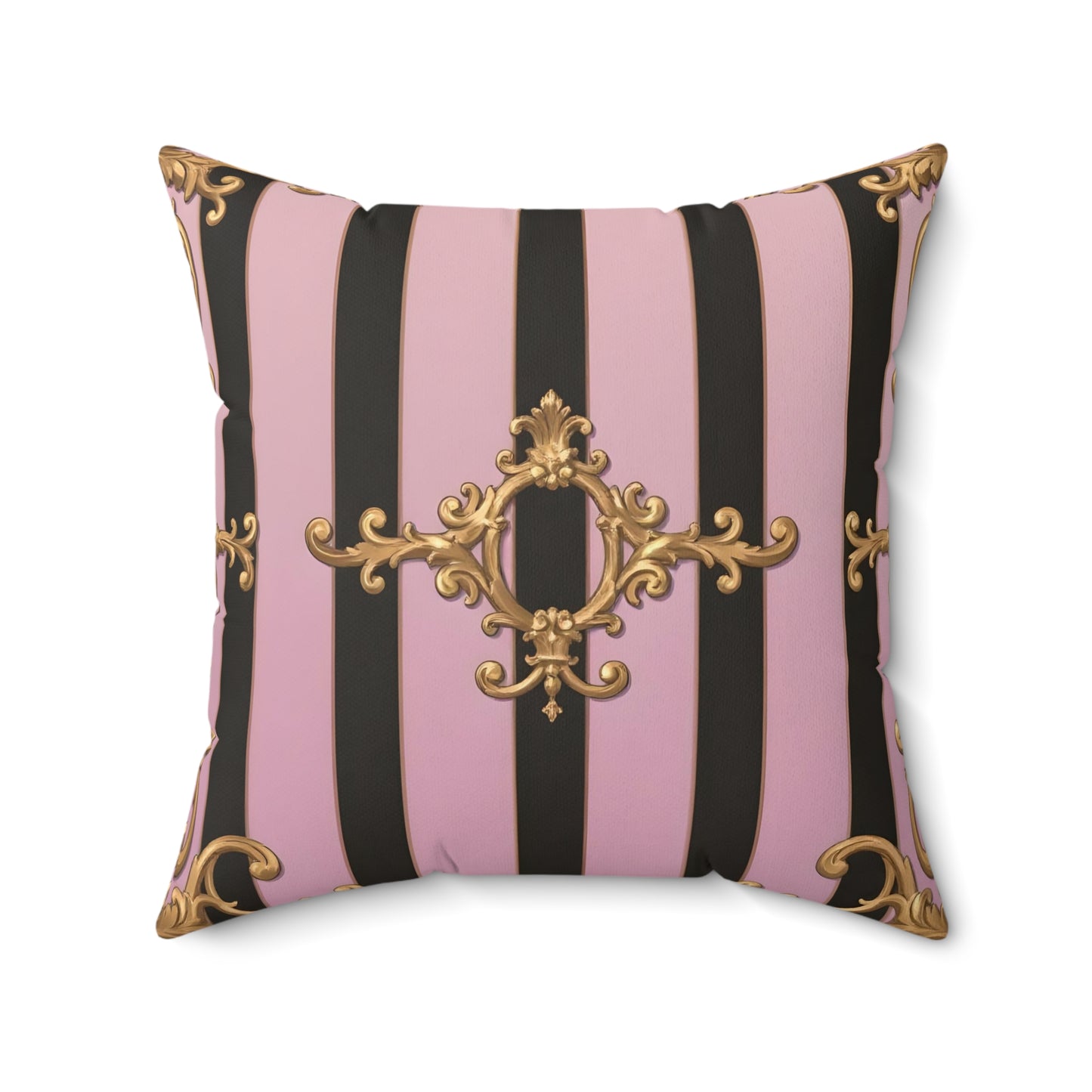 Elegant Faux Suede Pillow, Decorative Cushion, Chic Home Decor, Pink and Black Accent Pillow - Matte Lavender & Black Striped Gold Baroque