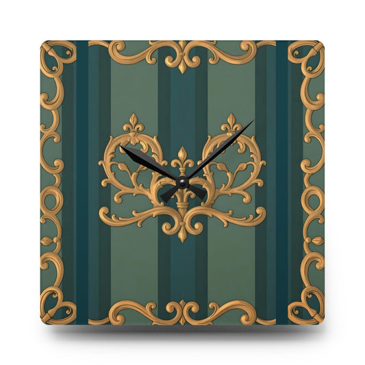 Elegant Vintage Acrylic Wall Clock - Ornate Design for Home Decor - Smoky Blue & Teal Striped Baroque