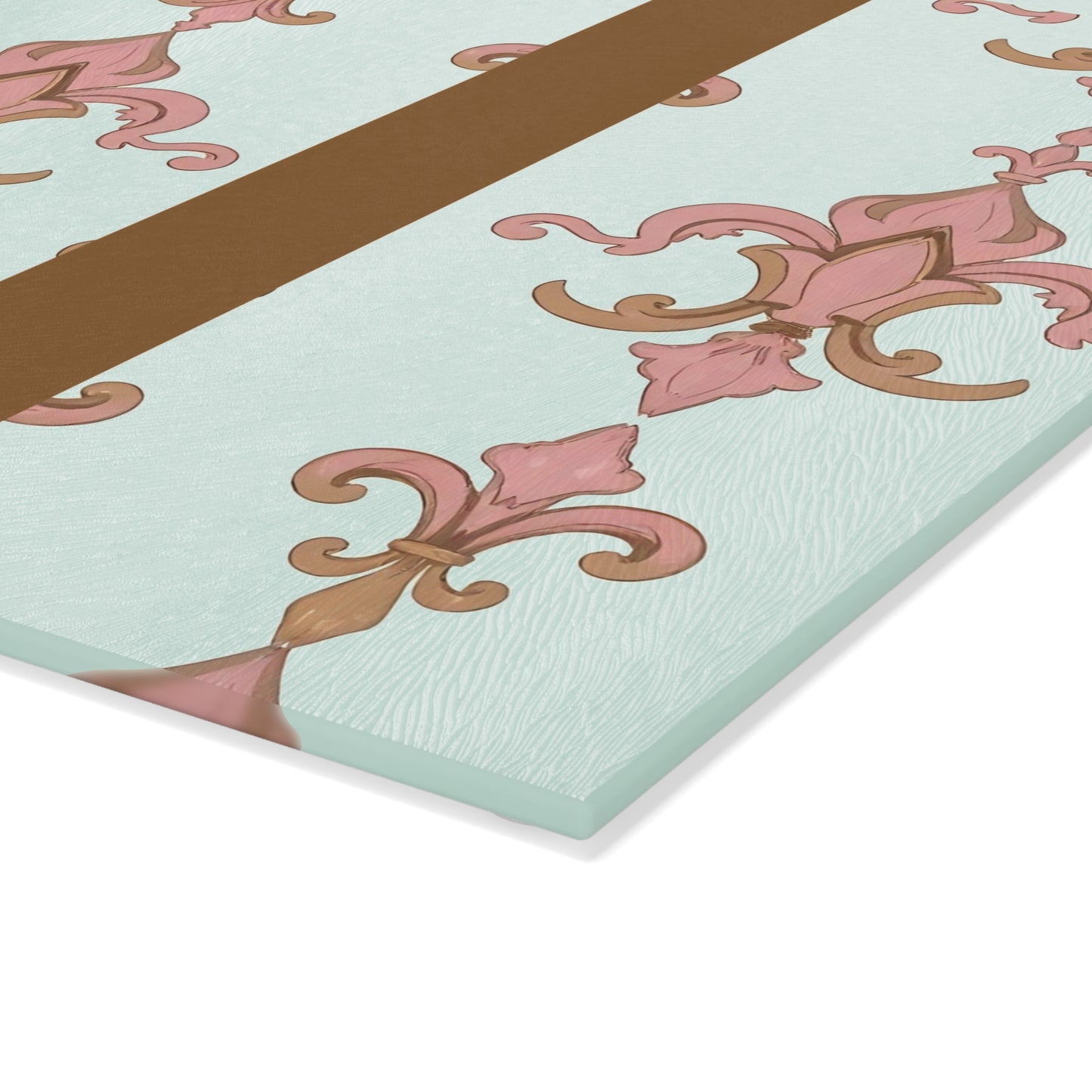 Elegant Floral Glass Cutting Board | Kitchen Decor, Wedding Gift, Home Cooking, Housewarming, Stylish Chopping Board - Brown Striped Pink Arabesque