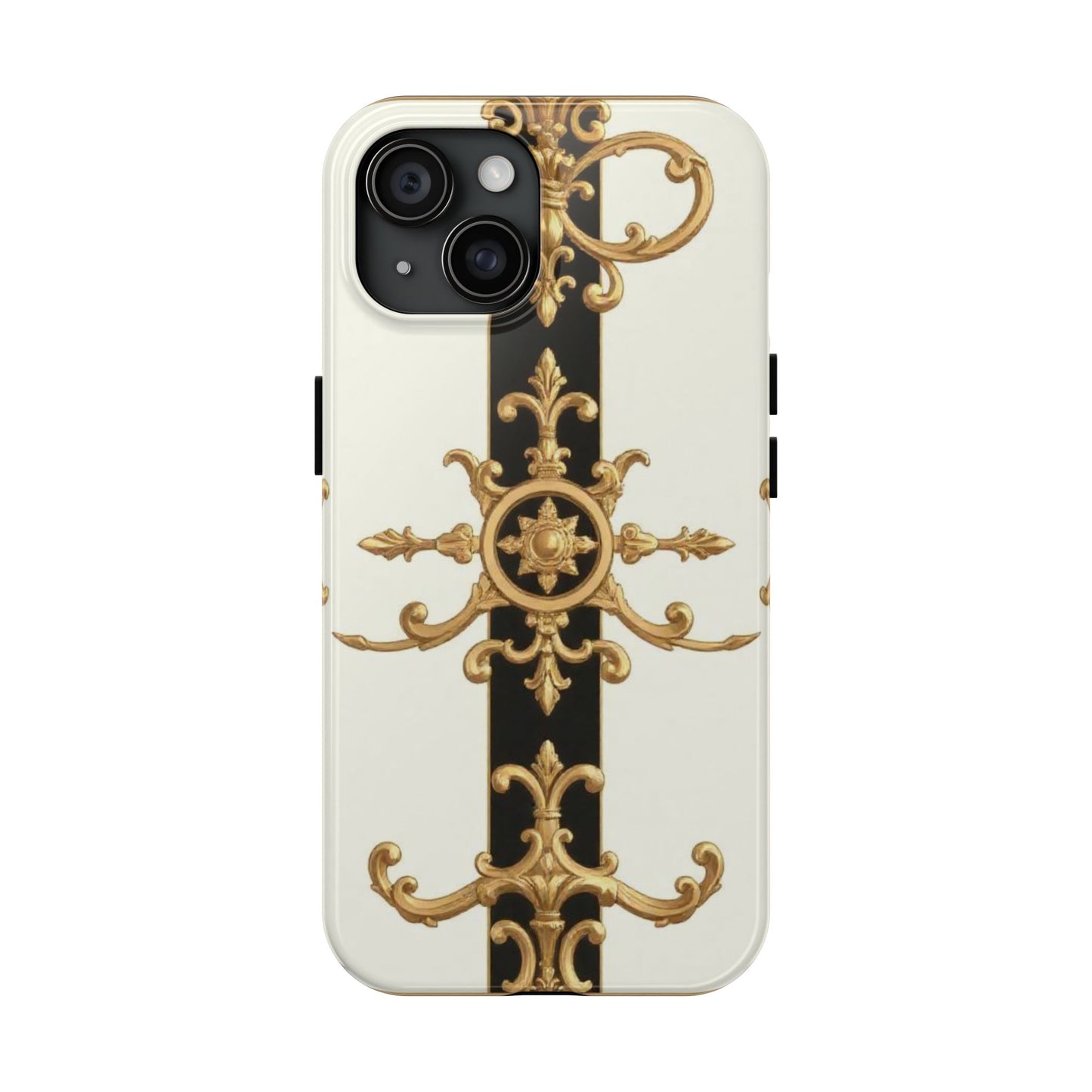 Elegant Baroque Tough Phone Case | Stylish Protection for Your Device, Gift for Her, Phone Accessories - Black & White Striped Gold Baroque