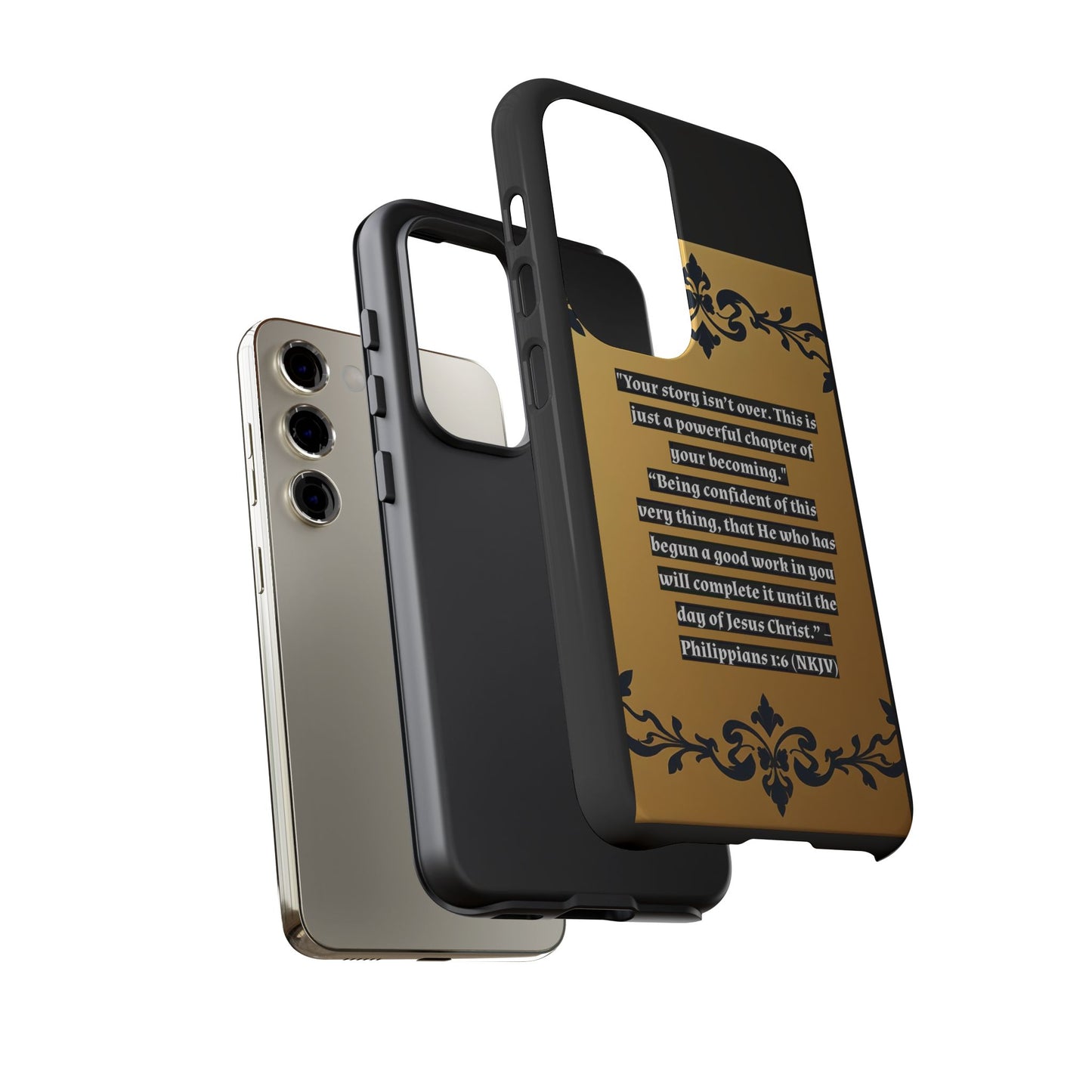 Elegant Floral Motif Phone Case - Tough Cases with Vintage Design - "Your story isn't over"