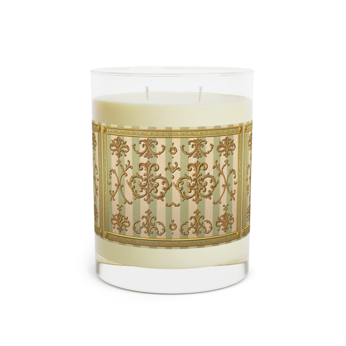 Elegant Scented Candle - Luxe Aromatherapy, Home Décor, Gift for Her, Spa Day Essentials, Relaxation - Mint Green & Beige Striped Gold Baroque