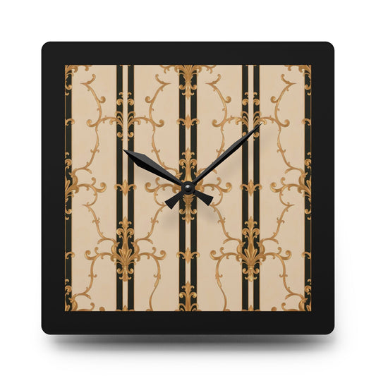 Elegant Vintage Acrylic Wall Clock, Home Decor, Timeless Wall Art, Gift for Housewarming, Unique Timepieces - Black & Beige Striped Damask