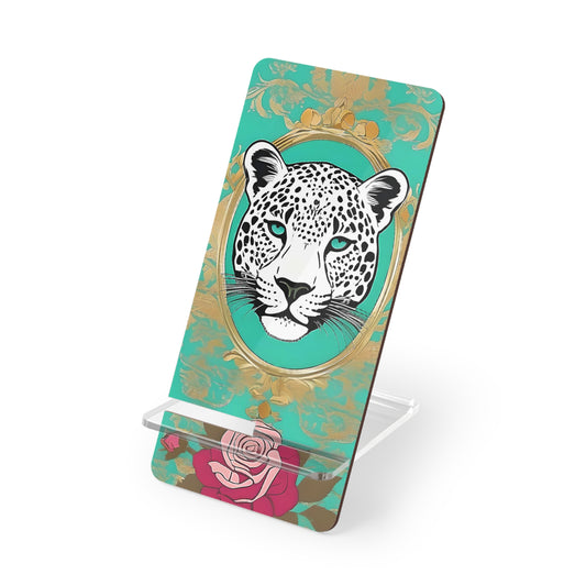 Elegant Floral Smartphone Display Stand - Leopard & Rose - Decorative Mobile Holder