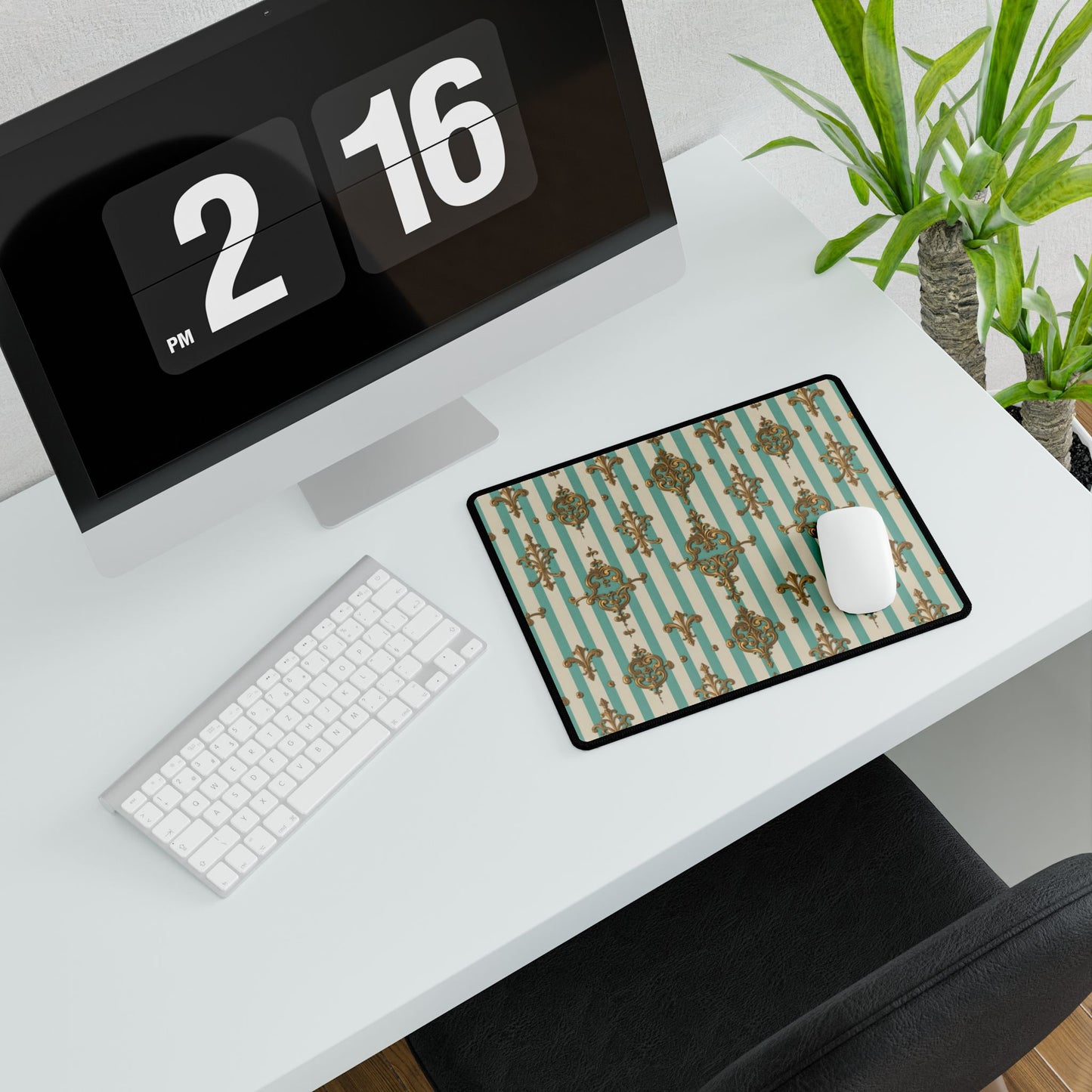 Elegant Desk Mats - Luxe Office Decor, Stylish Workspace Accessories, Personalized Desk Ideas - Matte Green Striped Rococo