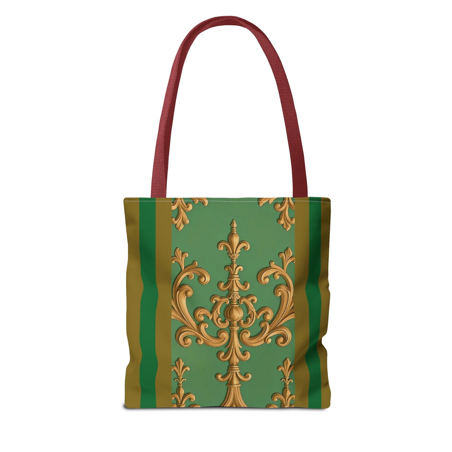 Ornate Floral Tote Bag, Chic Shopping Bag, Fashionable Eco Tote, Stylish Gift for Her, Versatile Everyday Use - Olive Green Striped Rococo