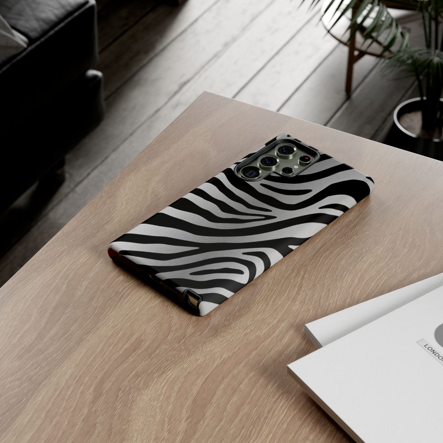 Zebra Print Tough Phone Case - Silver