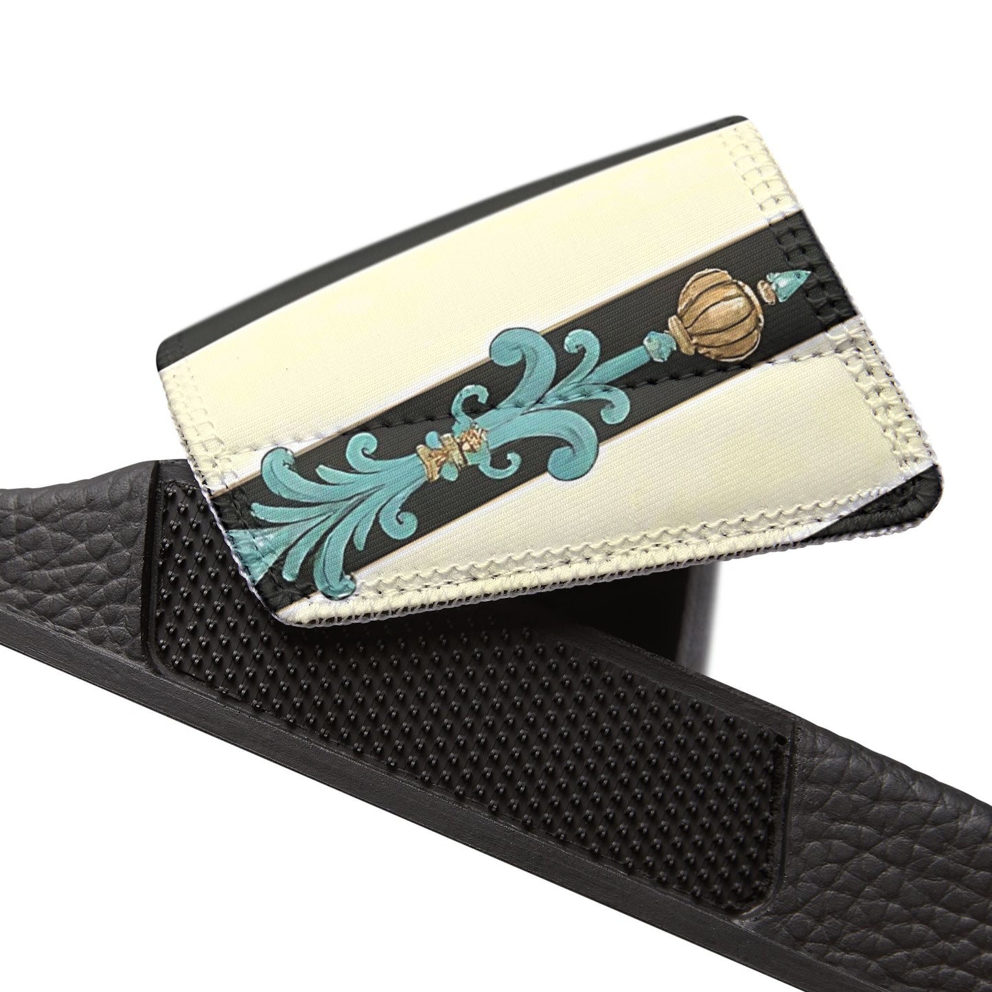 Stylish Removable-Strap Sandals for Women | Comfortable Slip-Ons, Casual Beach Footwear - Black Striped Turquoise & Black Rococo
