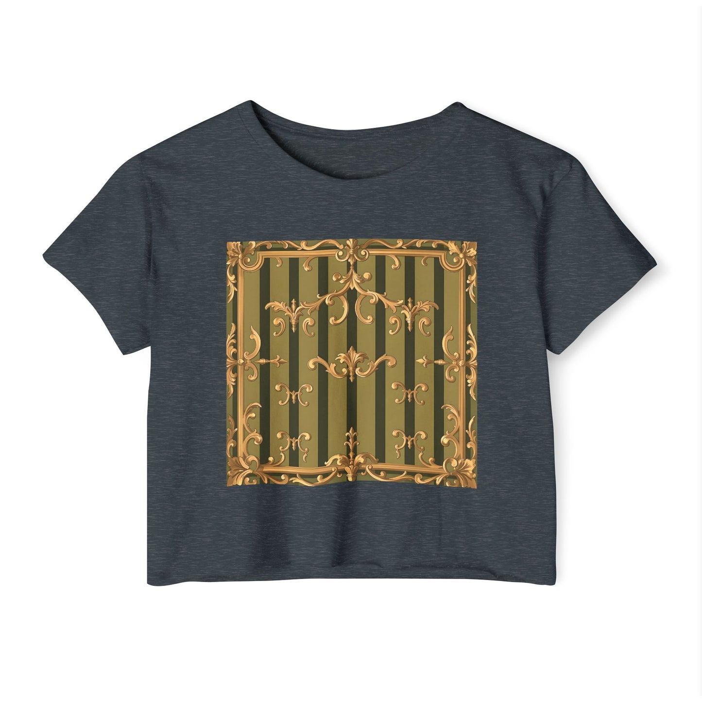 Bohemian Women's Festival Crop Top – Stylish Summer Apparel for Concerts, Beach Days, Music Festivals - Olive Green Striped Rococo