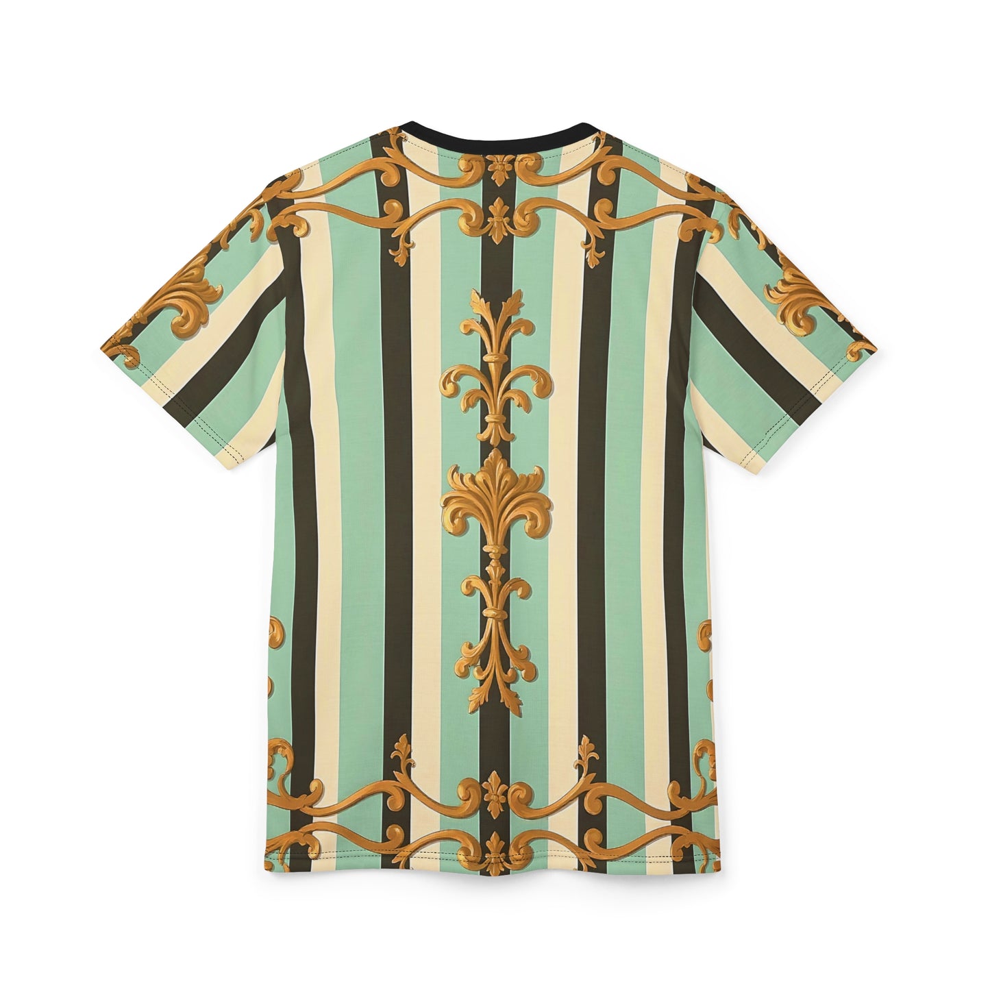 Elegant Striped Unisex Tee, Trendy Casual Wear, Stylish Gift for Friends, Unique Fashion Statement - Black & Matte Mint Striped Rococo