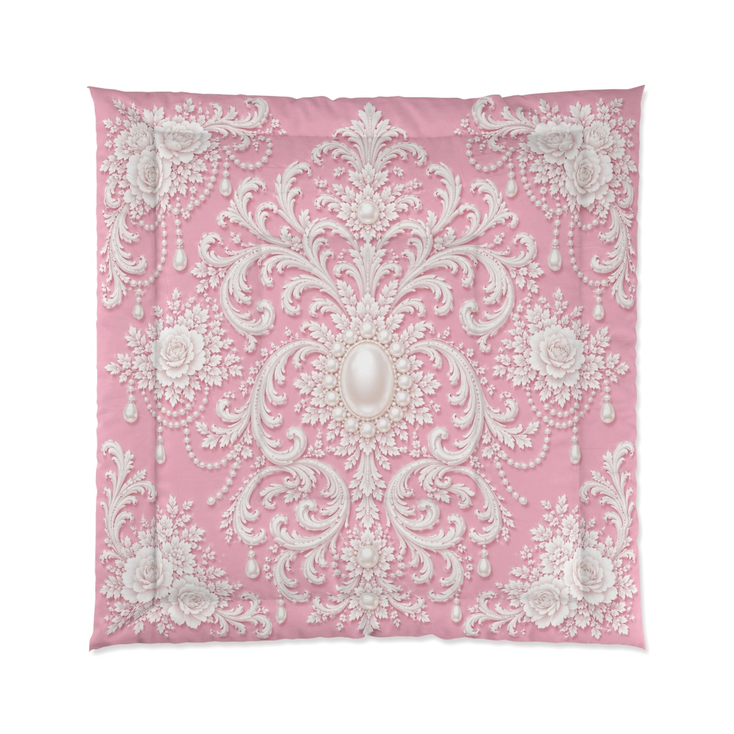 Victorian Pink Pearl Rococo Comforter — Elegant Romantic Bedding