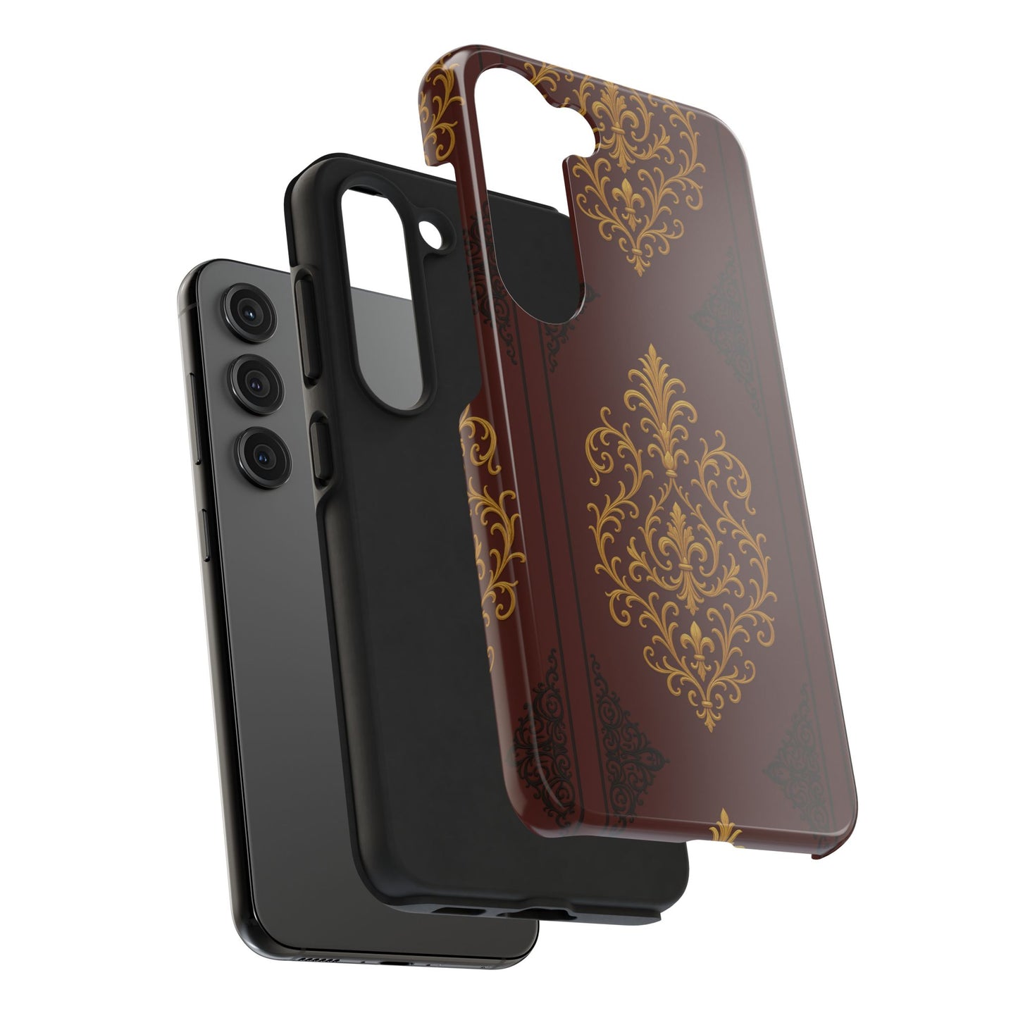 Dusk Burgundy-Black & Gold Baroque Tough Phone Case — Ornate Gold Baroque on Burgundy