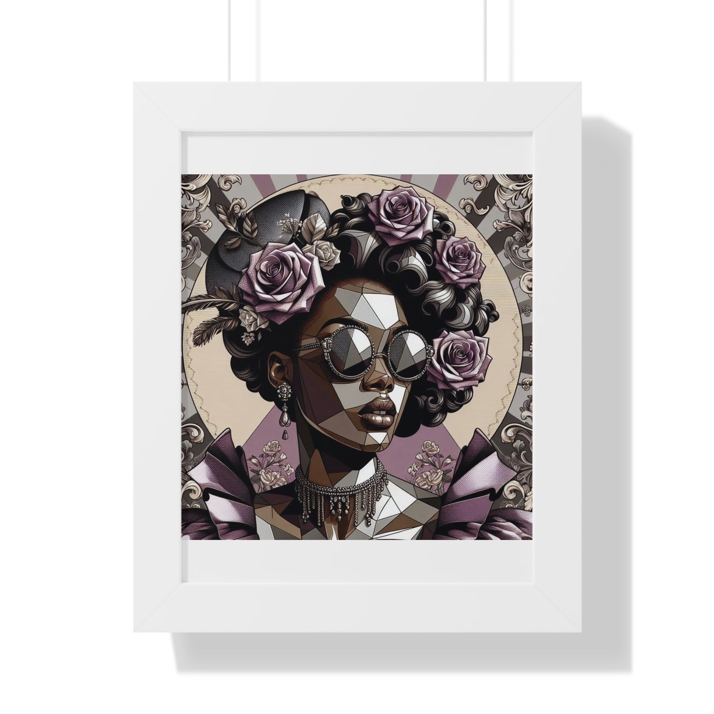 Chic Framed Vertical Poster, Home Decor Wall Art, Modern Art, Gift for Her, Unique Interior Design - Lilac Baroque Lady