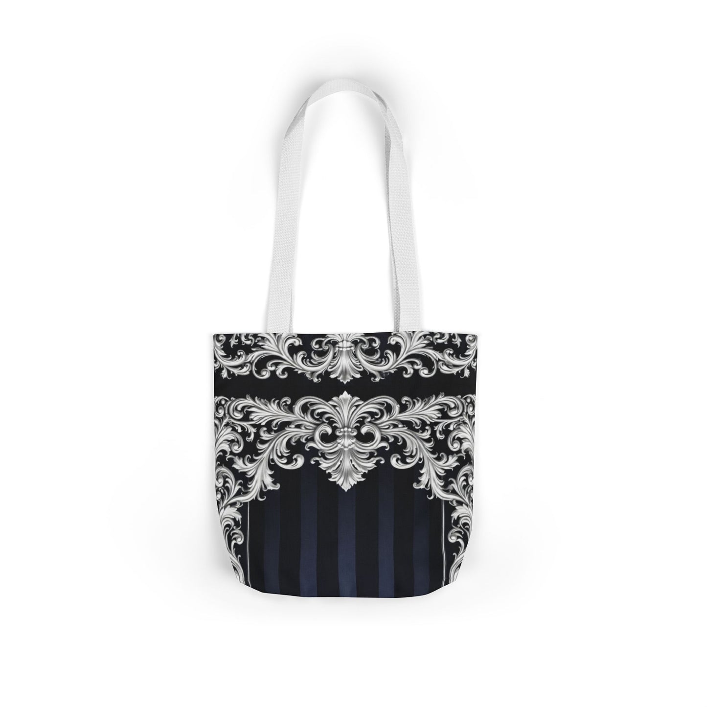 Navy Stripes & Baroque Canvas Tote Bag