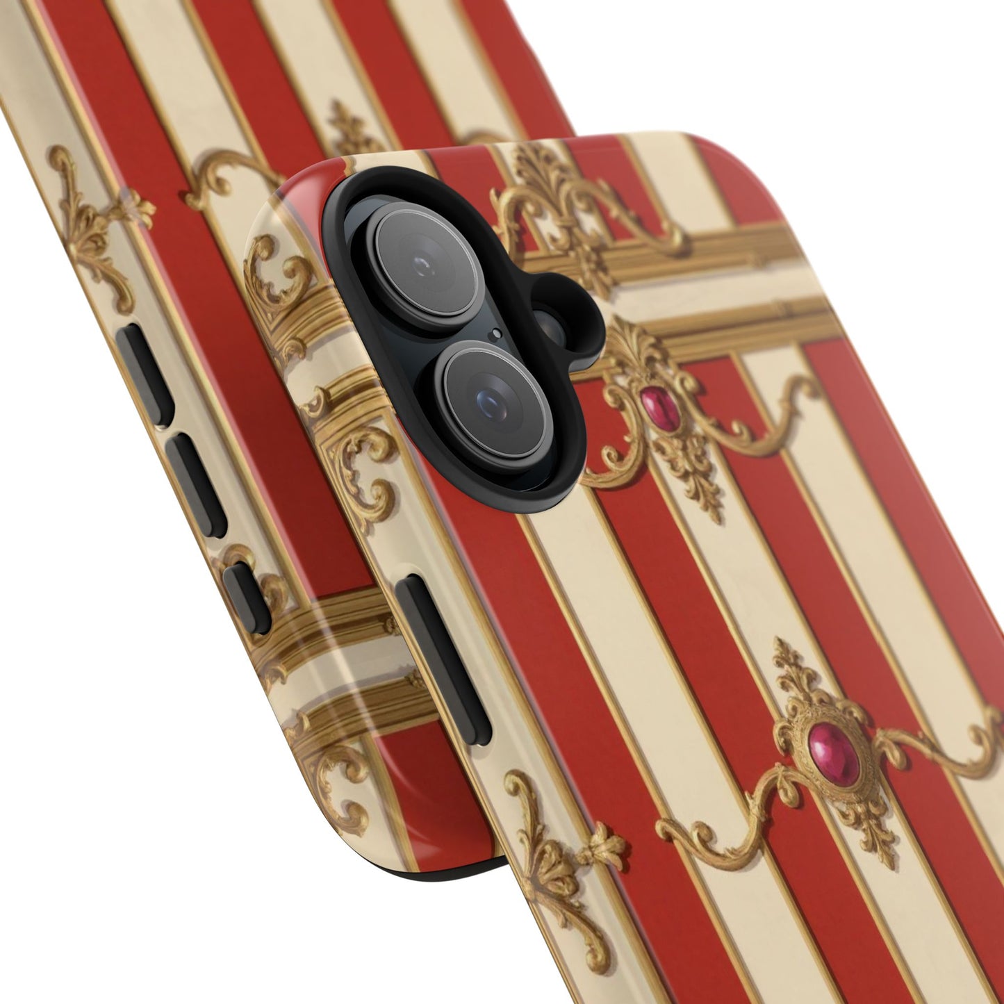 Elegant Alabaster & Dusk Orange Striped Baroque Tough Phone Case - Stylish Protection for Your Device