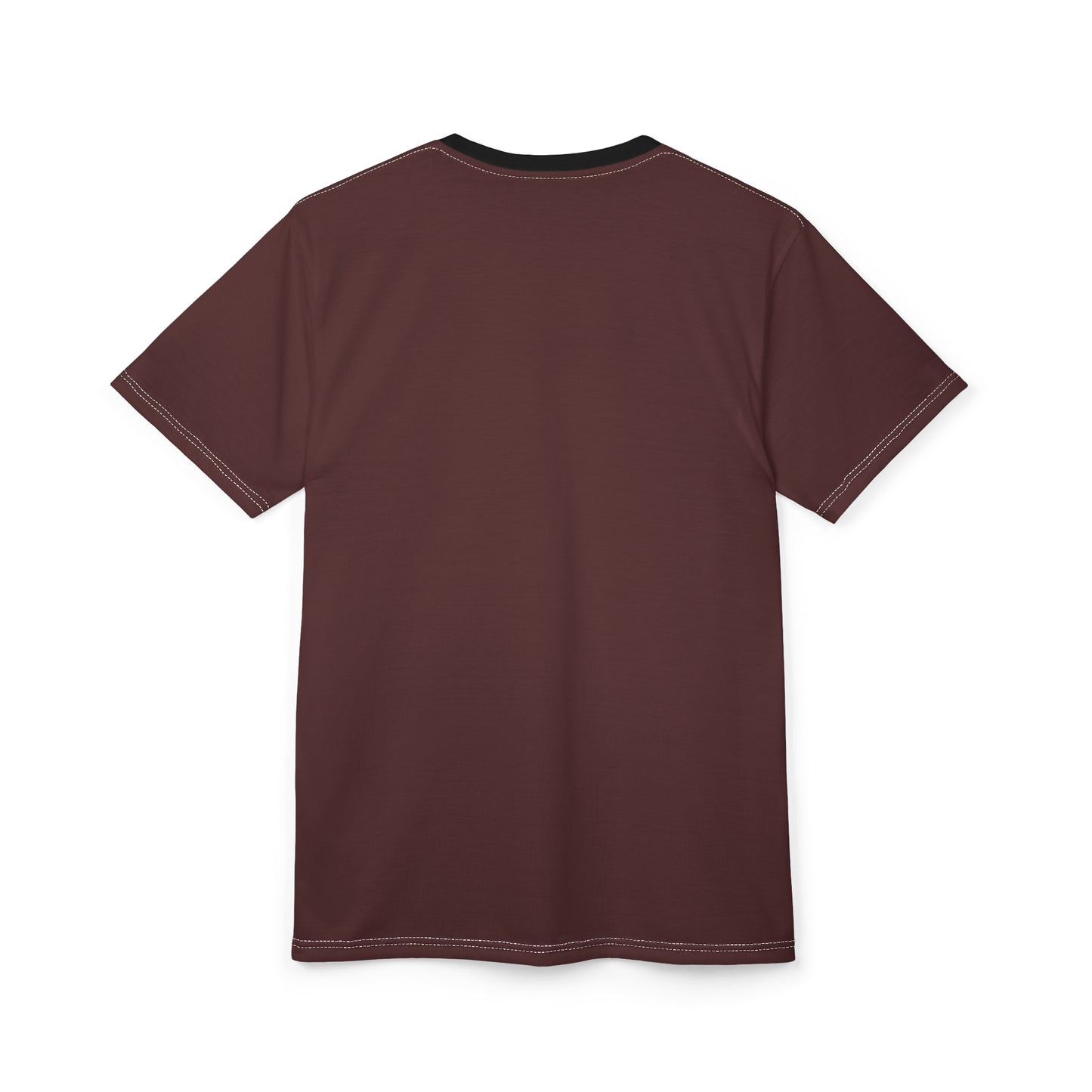 Stylish Brown Merlot (Black Collar) Unisex AOP Tee - Comfy Everyday Wear, Casual Outfit, Gift for Her, Gift for Him, Trendy Fashion