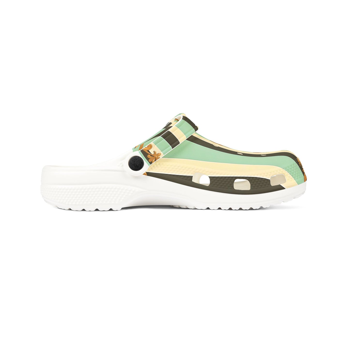 Stylish EVA Foam Rubber Shoes - Unique Printed Clogs for Comfort, Summer Footwear, Garden Use - Black & Matte Mint Striped Rococo