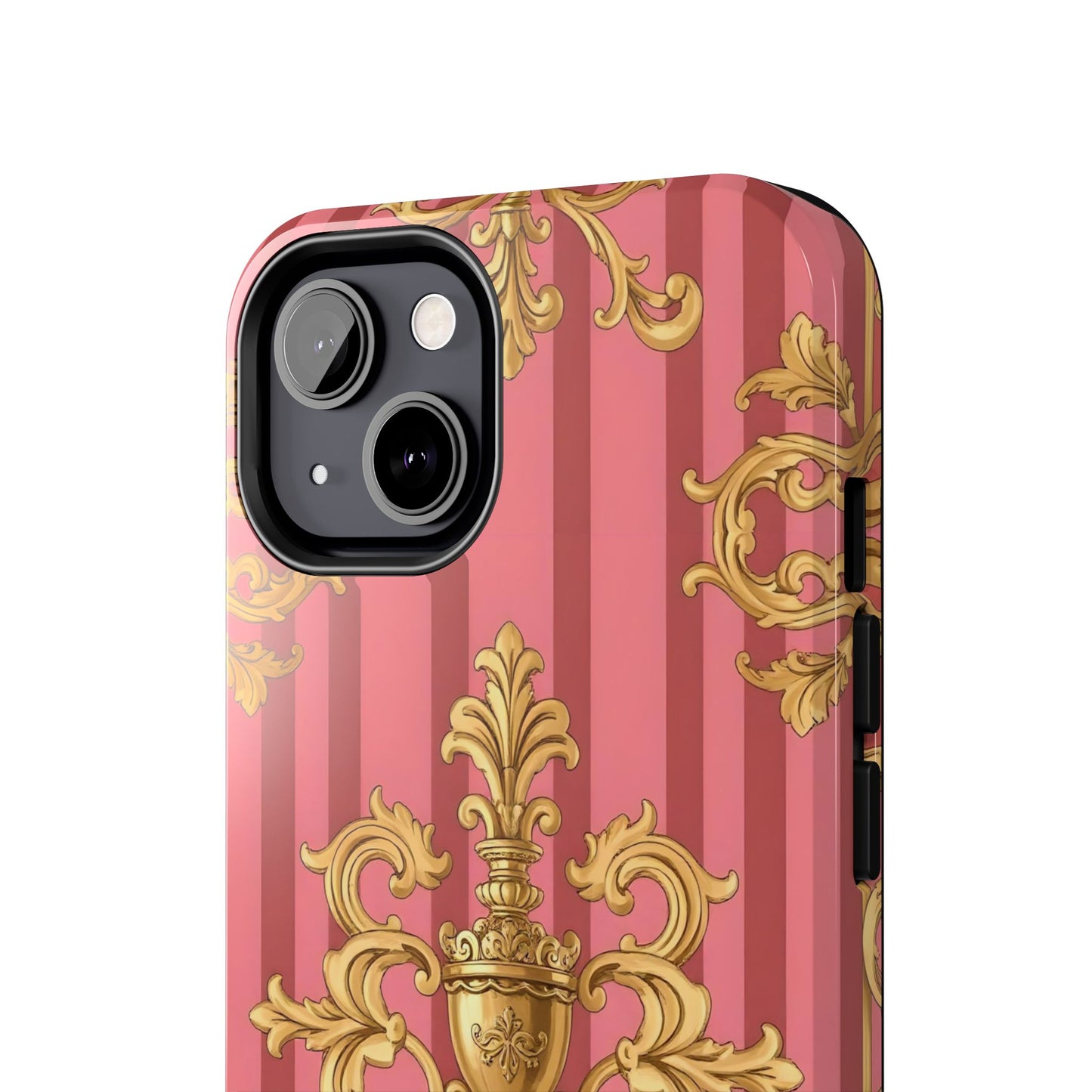 Elegant Baroque Tough Phone Cases, Durable Phone Cover, Stylish Accessory, Gift for Any Occasion - Pink Striped Gold Baroque