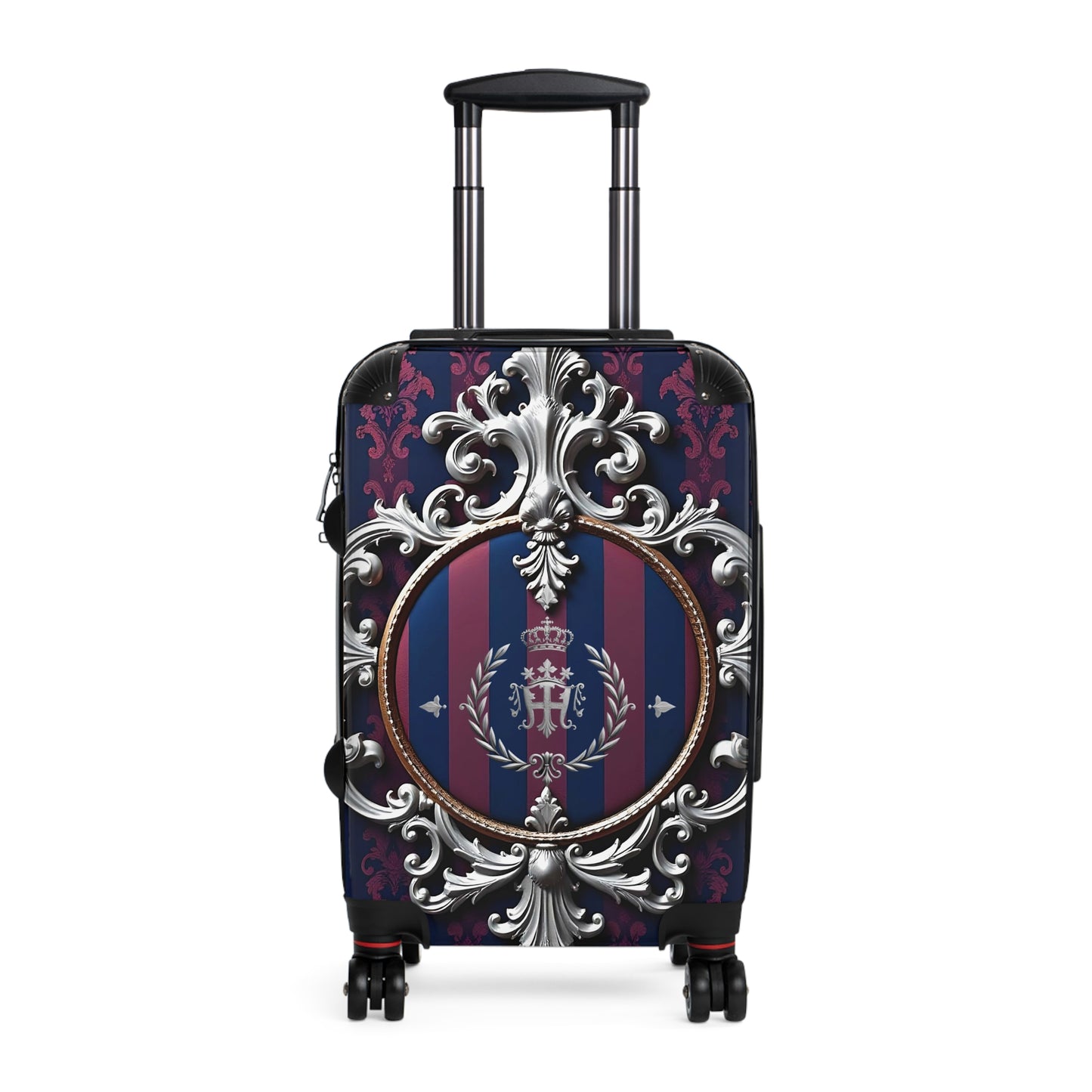 Elegant Suitcase for Travel, Stylish Luggage, Vintage Design Carry-On, Perfect for Adventures, Stylish Getaways - Blue & Plum Striped Silver Crest