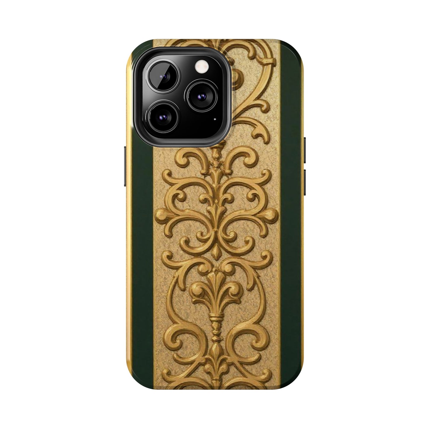 Elegant Teal Striped Gold Baroque Vintage Phone Case, Durable Cell Phone Cover, Floral Phone Protection, Personalized Gift Idea